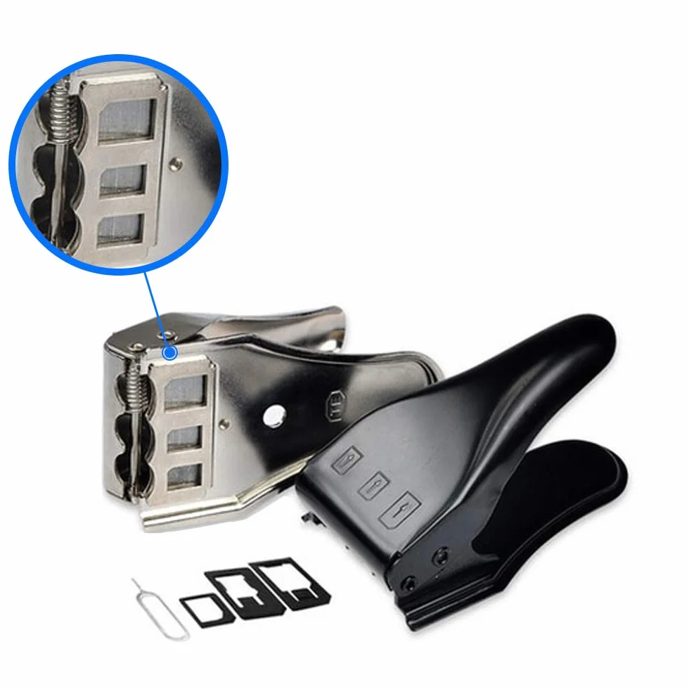 MMOBIEL Uniwersalny obcinacz do kart SIM, kompatybilny z iPhone Samsung Sony Huawei Motorola, 3 adaptery SIM + pin