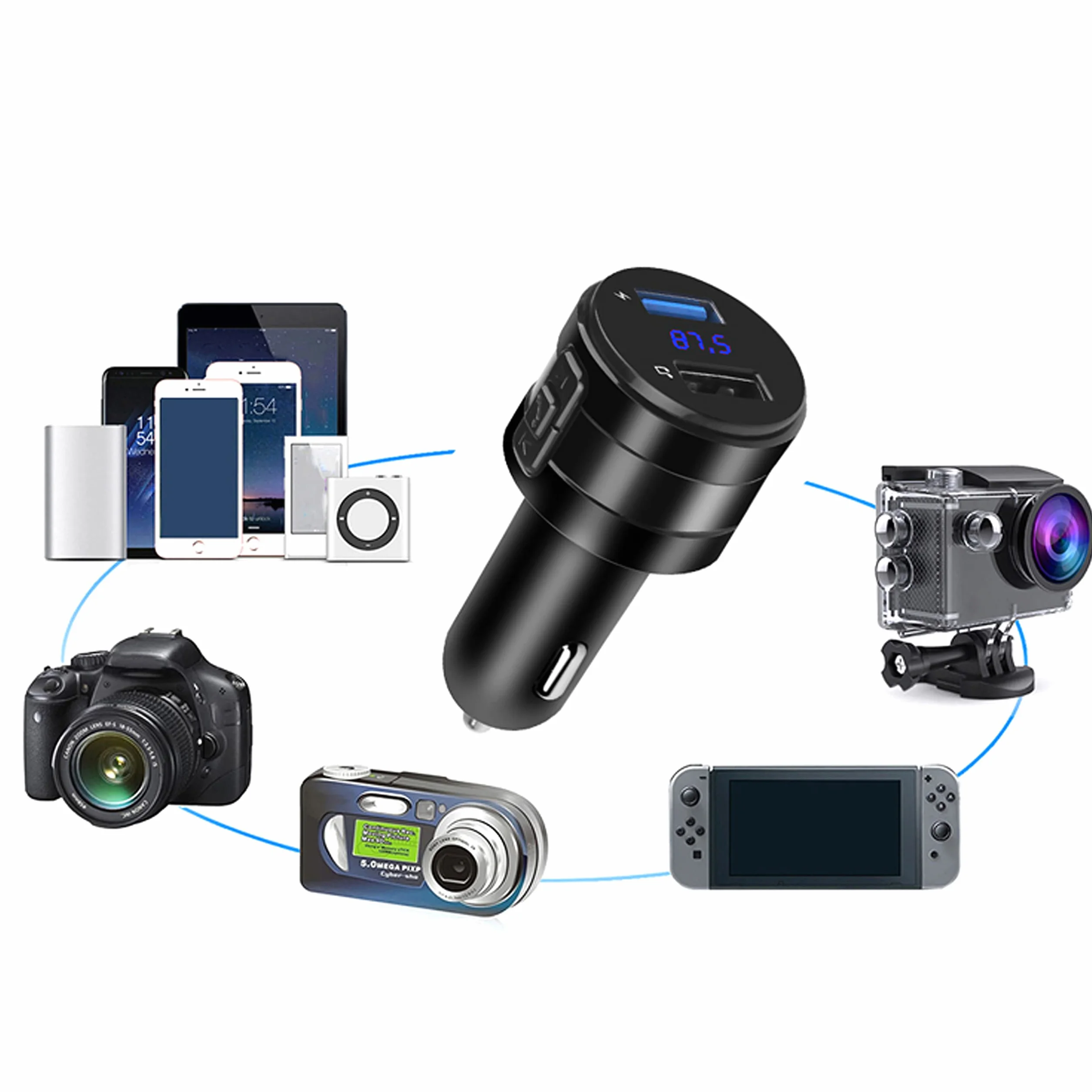 Retoo Adapter Bluetooth FM Samochodowy QC 3.0 Bezprzewodowy Ładowarka z Wyświetlaczem