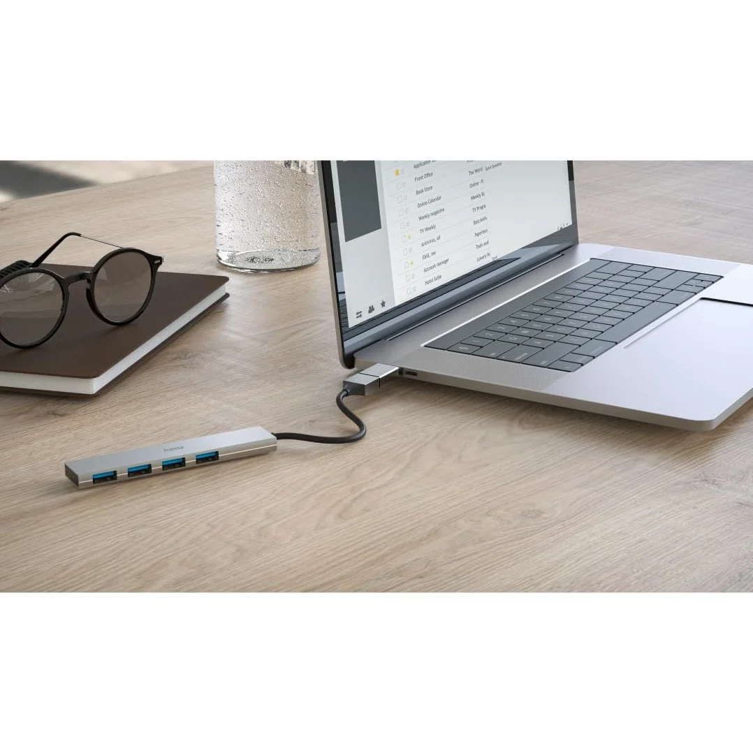 Hama hub USB A (4x USB-A, adapter USB C, USB 3.2, PD, power delivery, 5 Gbit/s, 100 W, ultra slim, stacja portów, rozdzielacz, multiport) antracyt