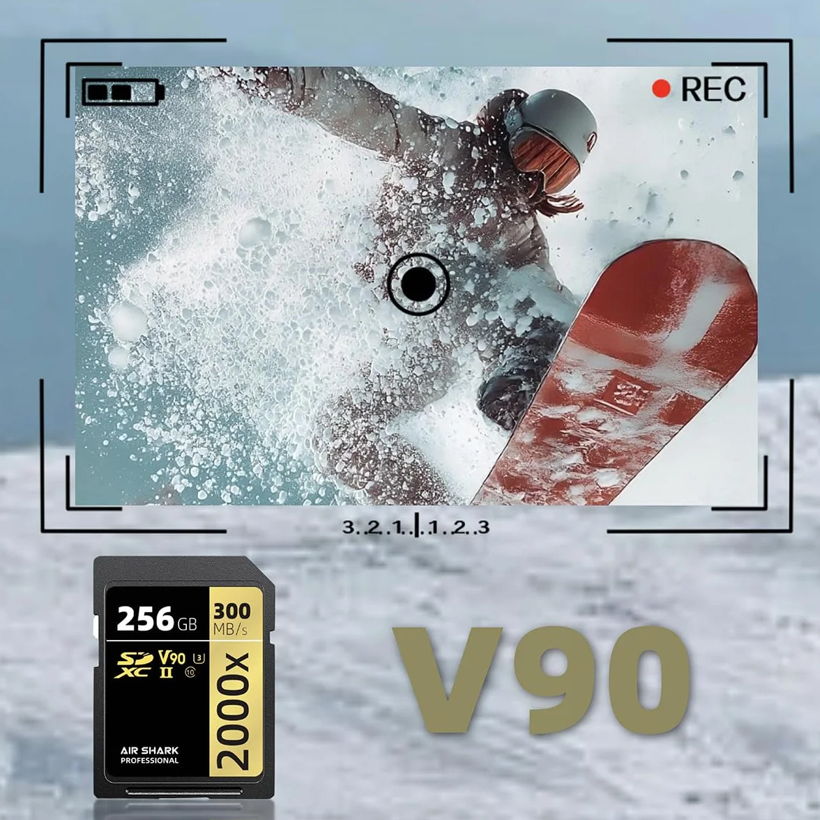 Air Shark profesjonalna karta pamięci SD V90, 128 GB, dwurzędowy złoty palec UHS-II, prędkość 300 MB/s, poziom 10