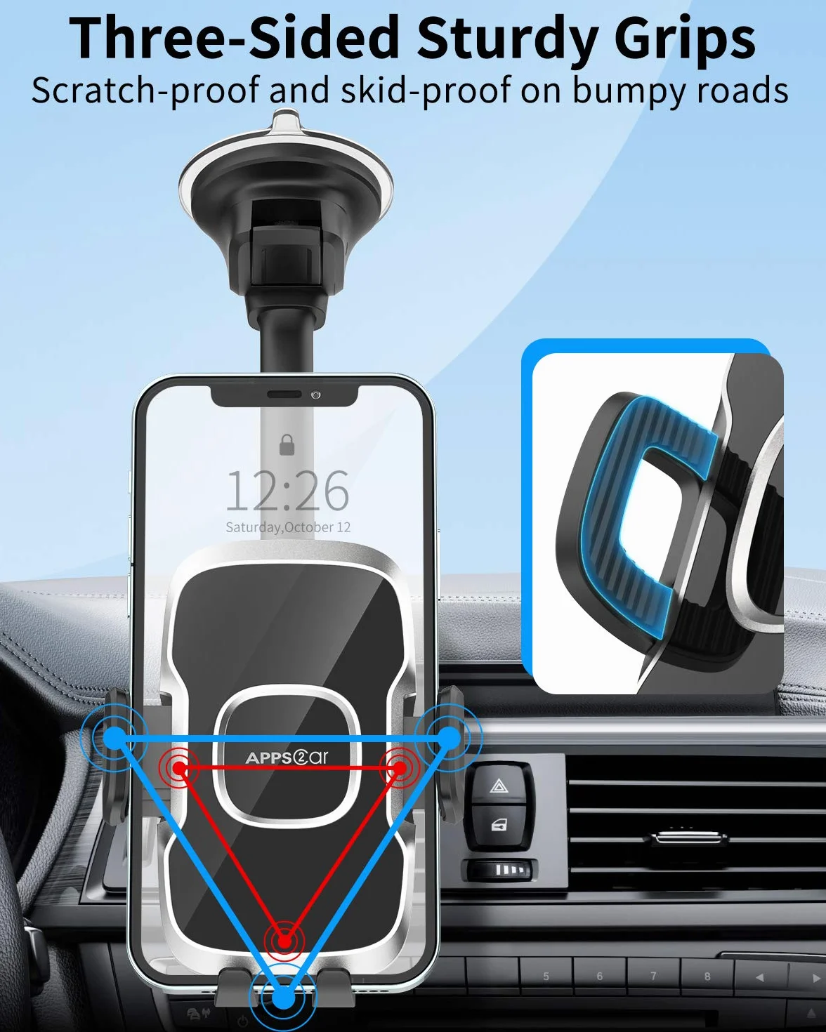 APPS2Car Uchwyt na telefon na przednią szybę 33 cm kompatybilny z telefonami 10.2-17.3 cm