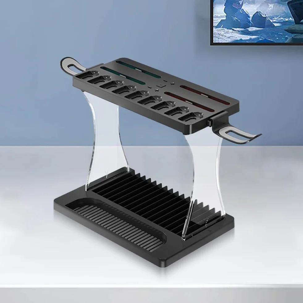 Stojak do przechowywania gier Switch2 ze stacją ładującą RGB Organizer dysków i kontrolerów