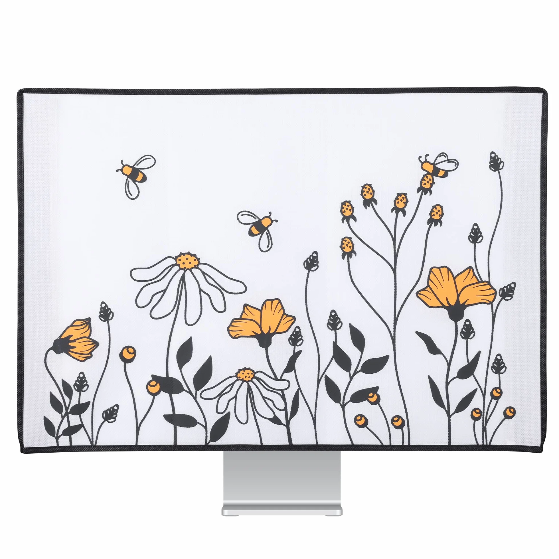 kwmobile Pokrowiec na ekran komputera kompatybilny z monitorem 27-28" - Osłona ekranu PC - Czarny-Pomarańczowo-Biały