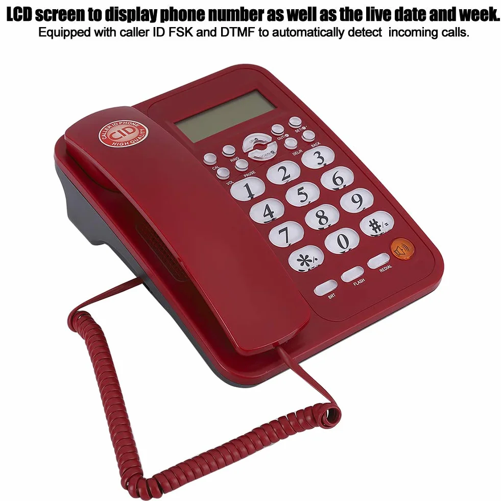Telefon przewodowy, stacjonarny telefon stacjonarny, obsługa identyfikacji dzwoniącego, montaż naścienny, funkcja podwójnego systemu FSK i DTMF dla biura/domu/firmy