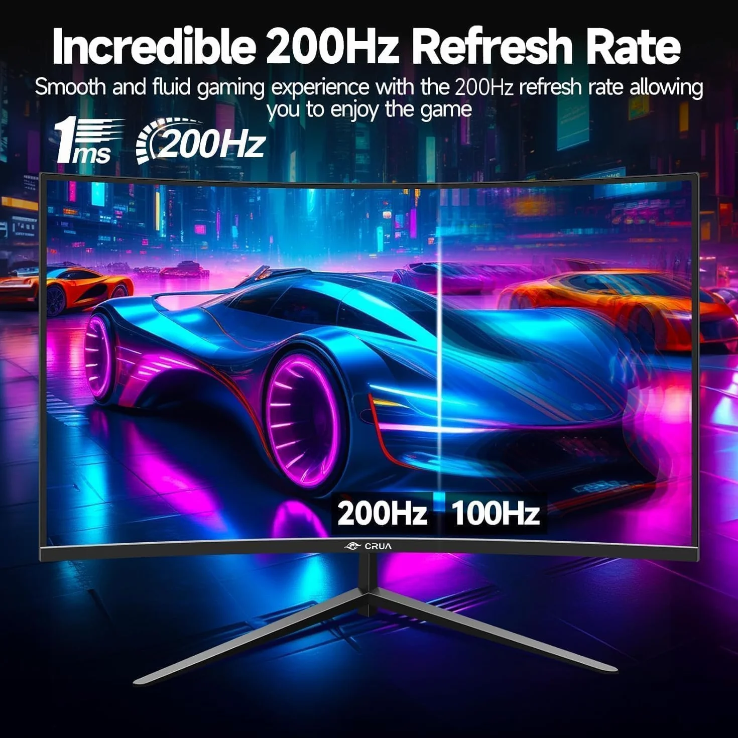 CRUA Zakrzywiony monitor do gier 27 cali 180 Hz/200 Hz, monitor komputerowy FHD 1080P 1800R, 1 ms GTG z FreeSync, niskie rozmycie ruchu, ochrona oczu, VESA, DisplayPort, HDMI,