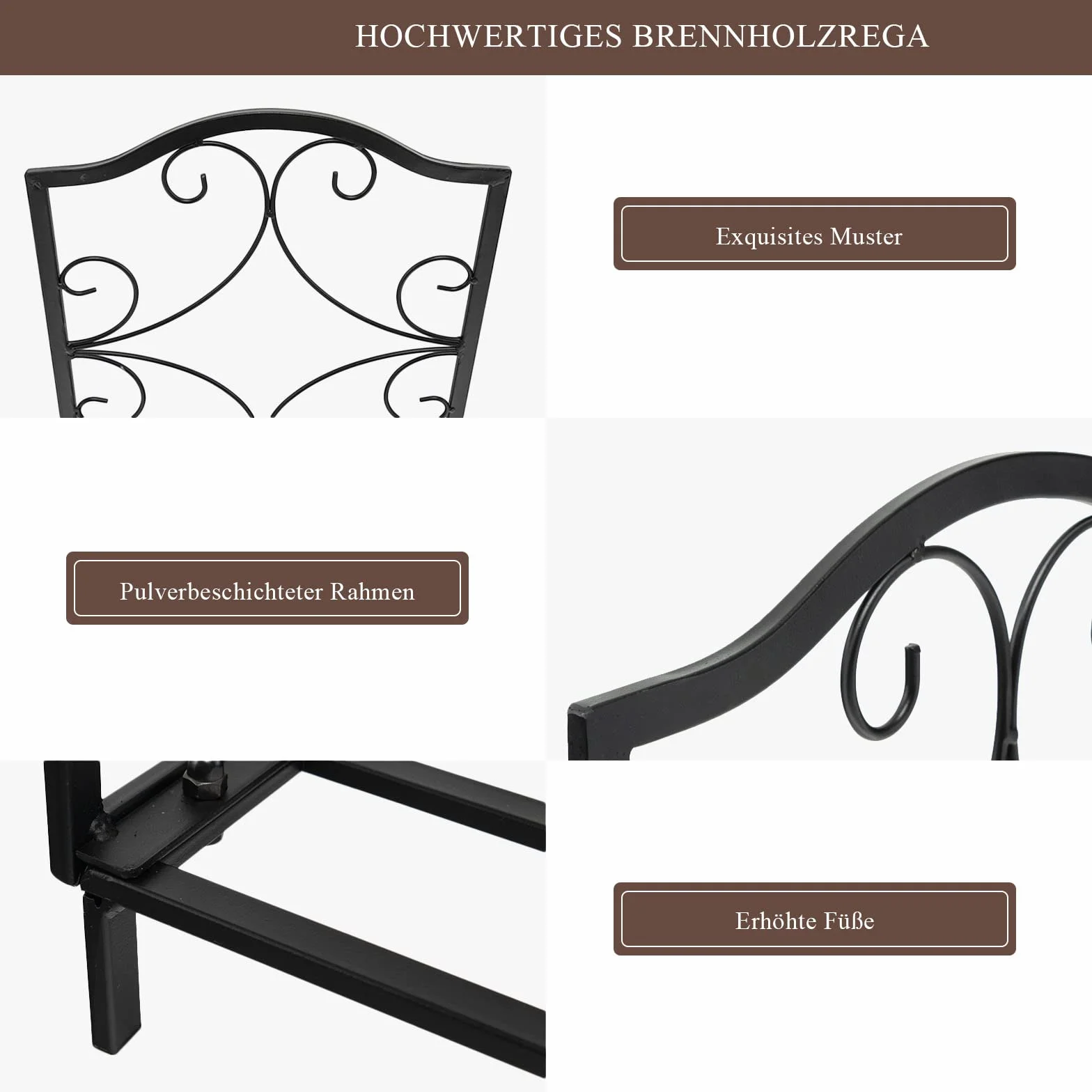 COSTWAY Regał na drewno kominkowe z metalu, regał na drewno opałowe, wytrzymuje do 60 kg, regał na walizki drewniane, stojak na drewno kominkowe 45x32x40 cm