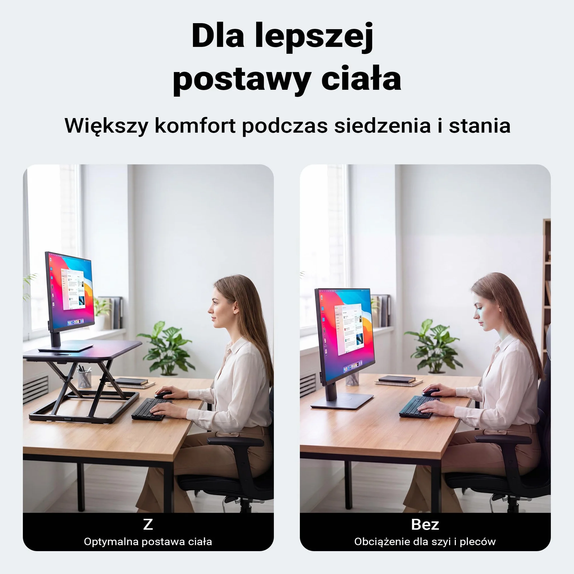 Wiltec Nadstawka na biurko z regulacją wysokości 67x47cm, funkcjonalna podstawka pod monitor, ergonomiczna nakładka regulowana do pracy siedząco-stojącej