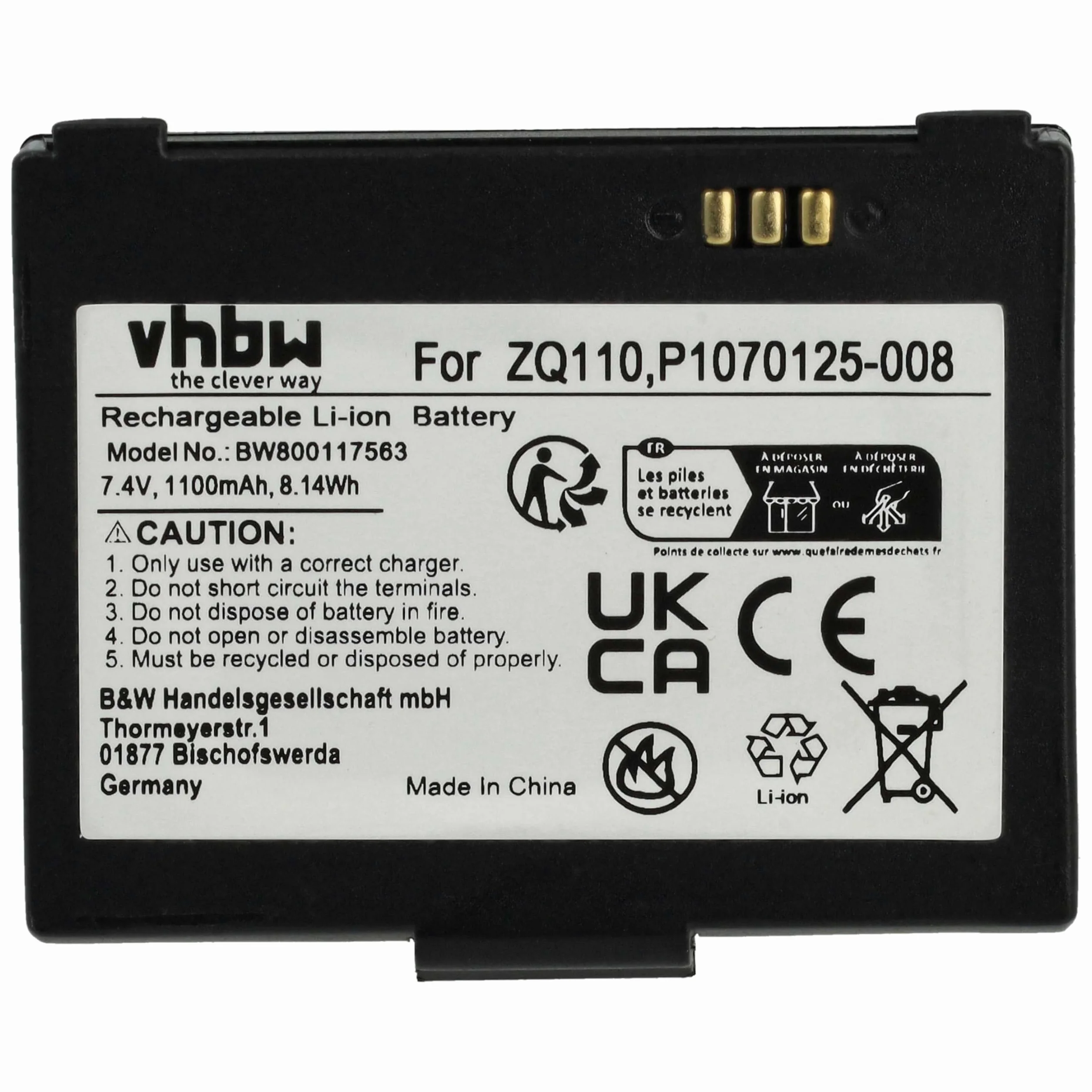 vhbw 2 x akumulator zamienny do Bixolon K409-00007A, PBP-R200 do skanera kodów kreskowych POS (1100 mAh, 7,4 V, litowo-jonowy)