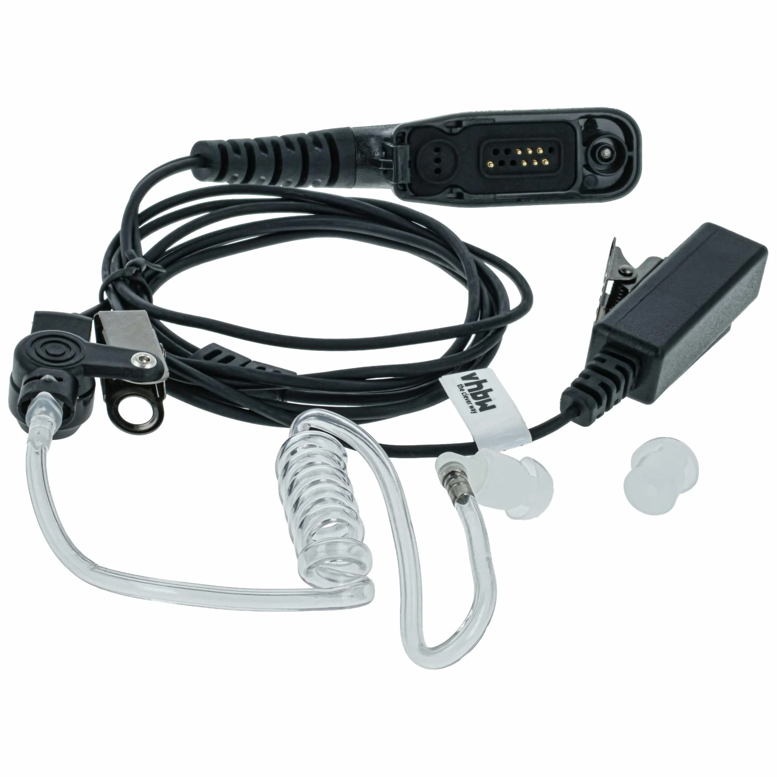 vhbw Zestaw słuchawkowy kompatybilny z Motorola APX 6000XE P25, APX 6000 P25 radiotelefon z mikrofonem PTT - przezroczysty, czarny, wąż akustyczny