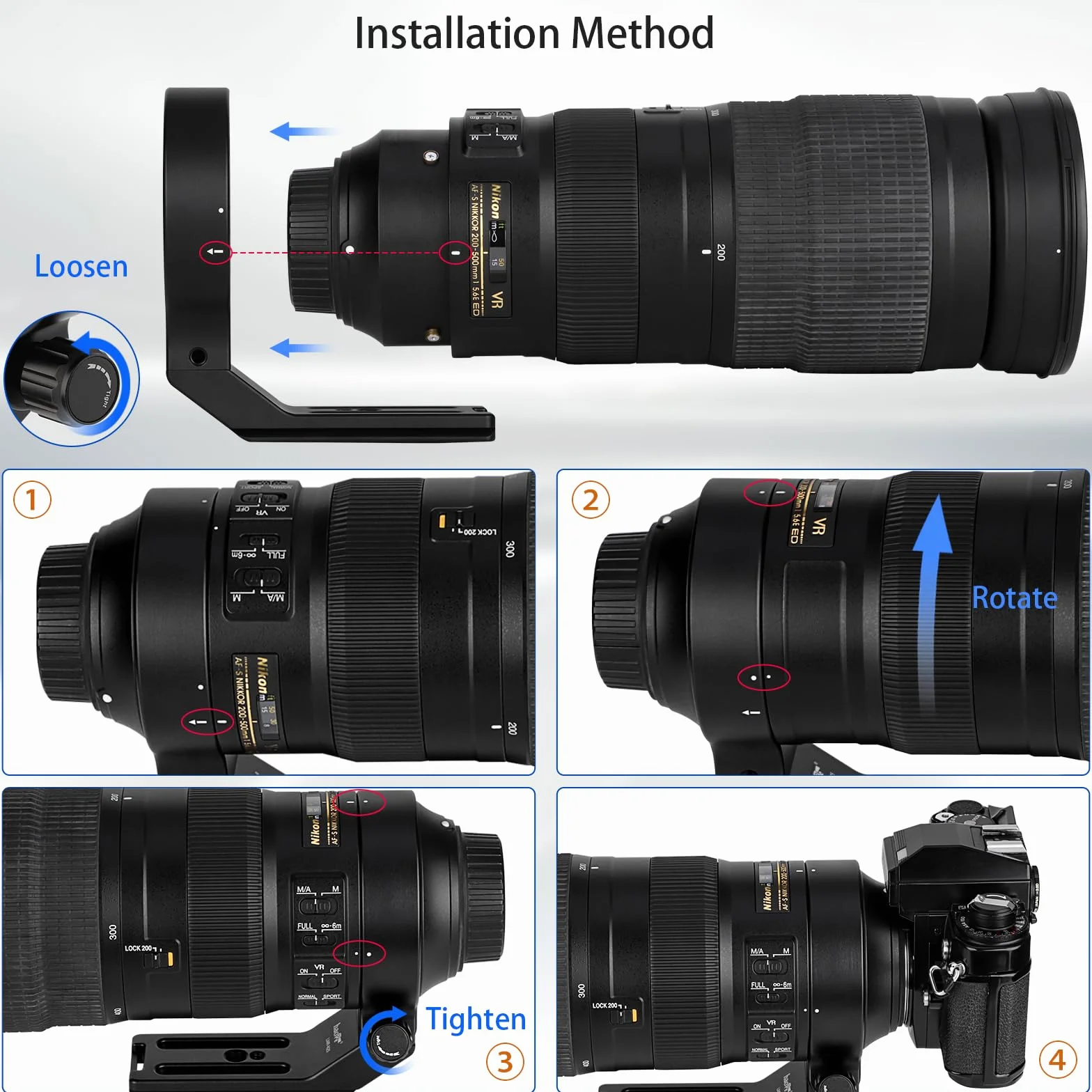 Haoge LMR-N25 kołnierz obiektywu stopa pierścień do statywu Nikon AF-S Nikkor 200-500mm f/5.6E ED VR obiektyw wbudowany Arca Swiss Type Quick Release Plate