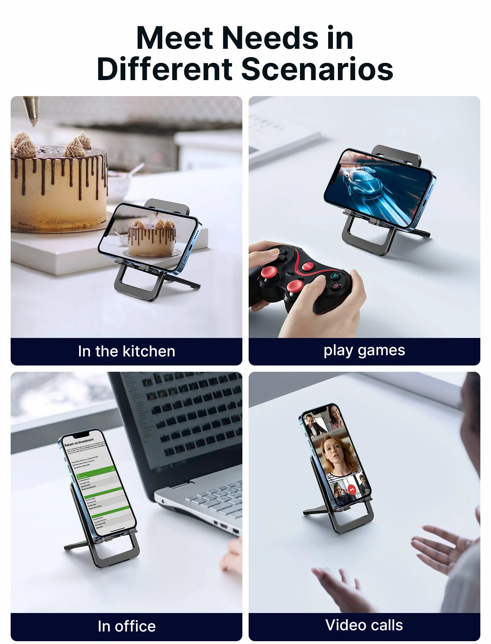 Stojak na telefon komórkowy JSAUX, składany aluminiowy uchwyt na telefon komórkowy Stół Uchwyt na telefon komórkowy Stojak na telefon komórkowy kompatybilny z iPhone 17 16 15 14 13 12 Pro Max X Xr