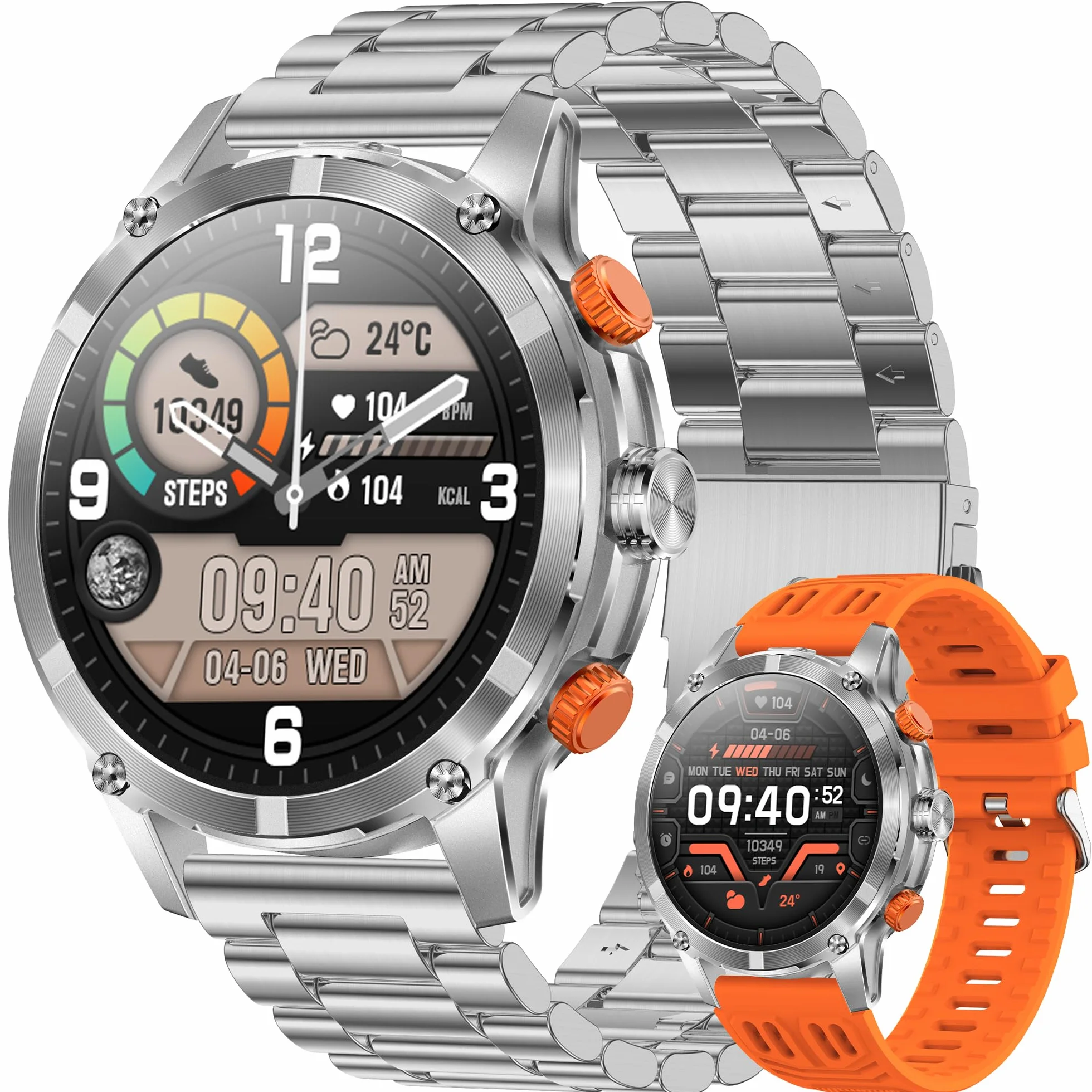 Smartwatche Mężczyzna z Funkcje Telefonu Bluetooth, Bateria 530 mAh, Sportowy Smartwatch 1,7" AMOLED ze 110+ trybami Sportowymi, Pomiarem Tętna, SpO2, Wodoodpornością dla Android iOS (srebrny)
