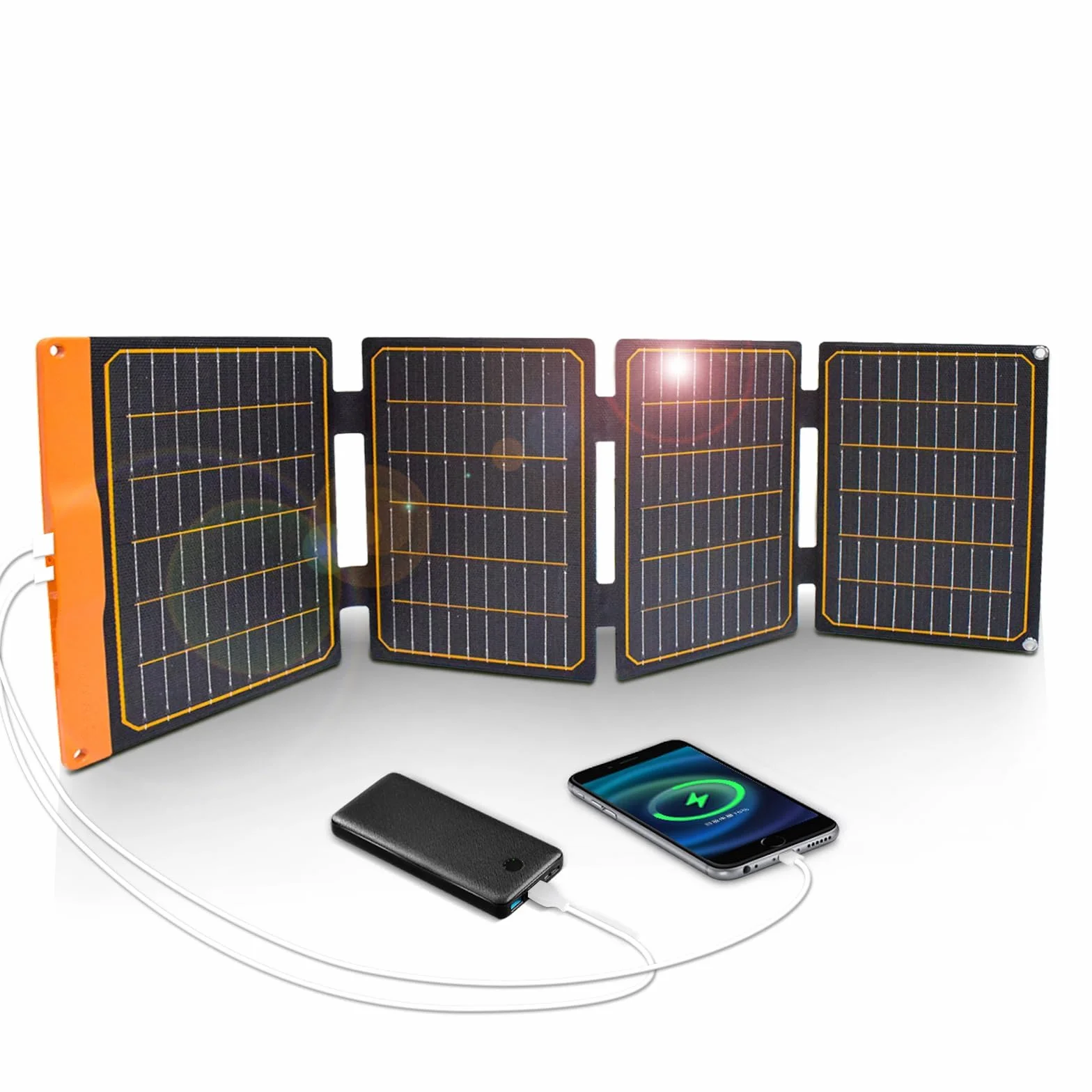 FlexSolar Panel słoneczny 40 W, USB-C(PD2.0), USB-A (QC3.0), przenośna, składana ładowarka solarna, awaryjne zasilanie, IP67, wodoszczelny, kemping, wędrówki, podróże z plecakiem, outdoor, do