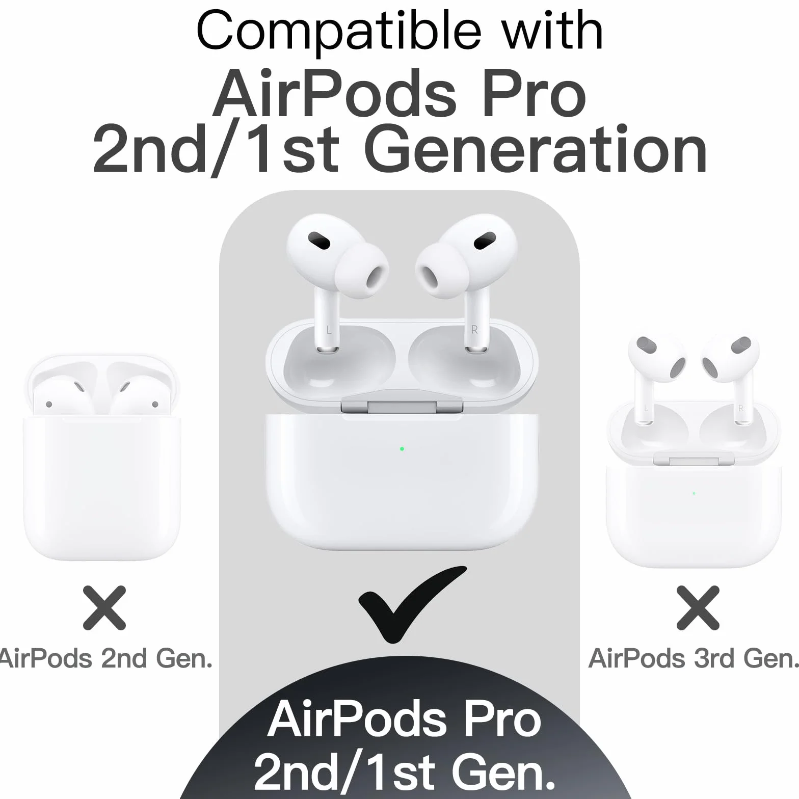 JETech Silikonowe Etui Osłona dla AirPods Pro 2. Gen 1. Gen 2023 2022 2019 z Brelokiem, Twardym PC, Odporna na Wstrząsy Skórzana Skorupa, Widoczną Przedni Diodą LED Czarny
