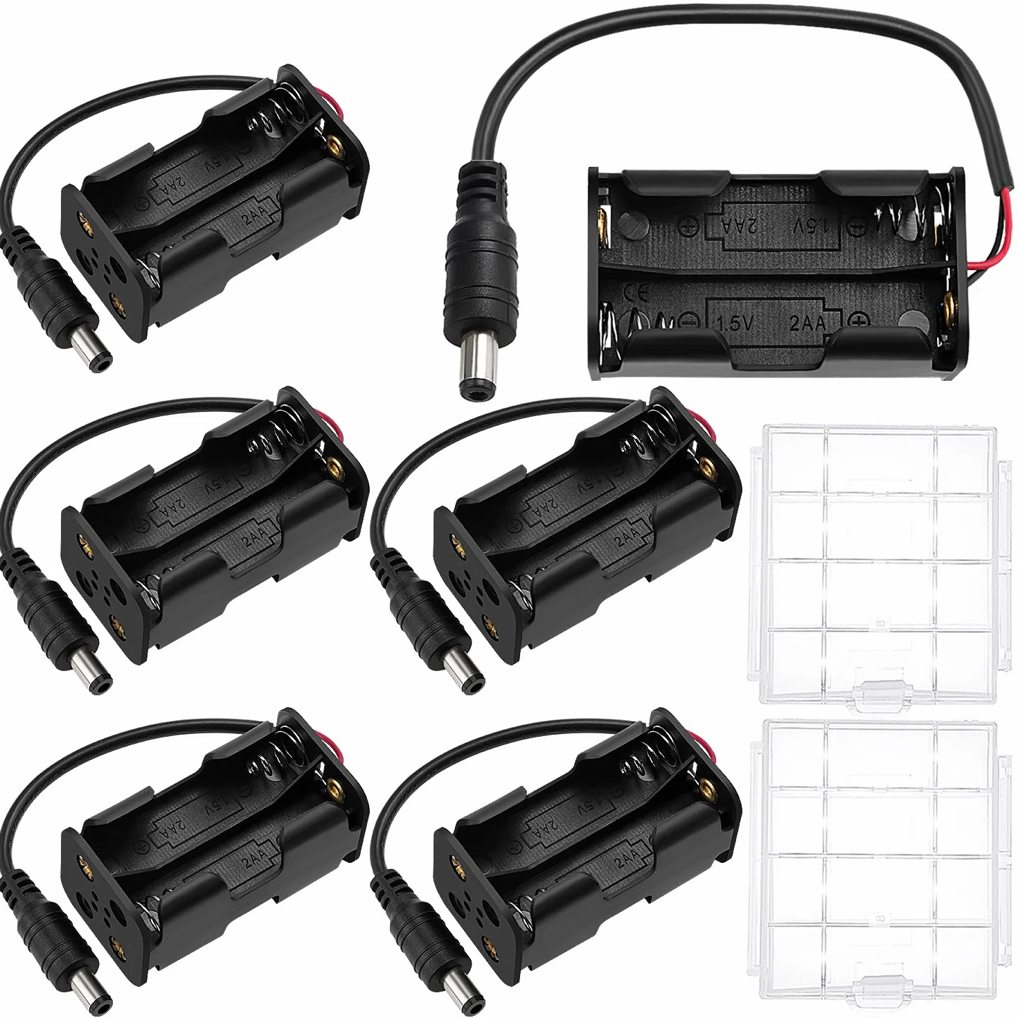 KUOQIY Uchwyty na Baterie AA 6V Battery Storage Box z Wtyczką DC Plastikowy Pojemnik