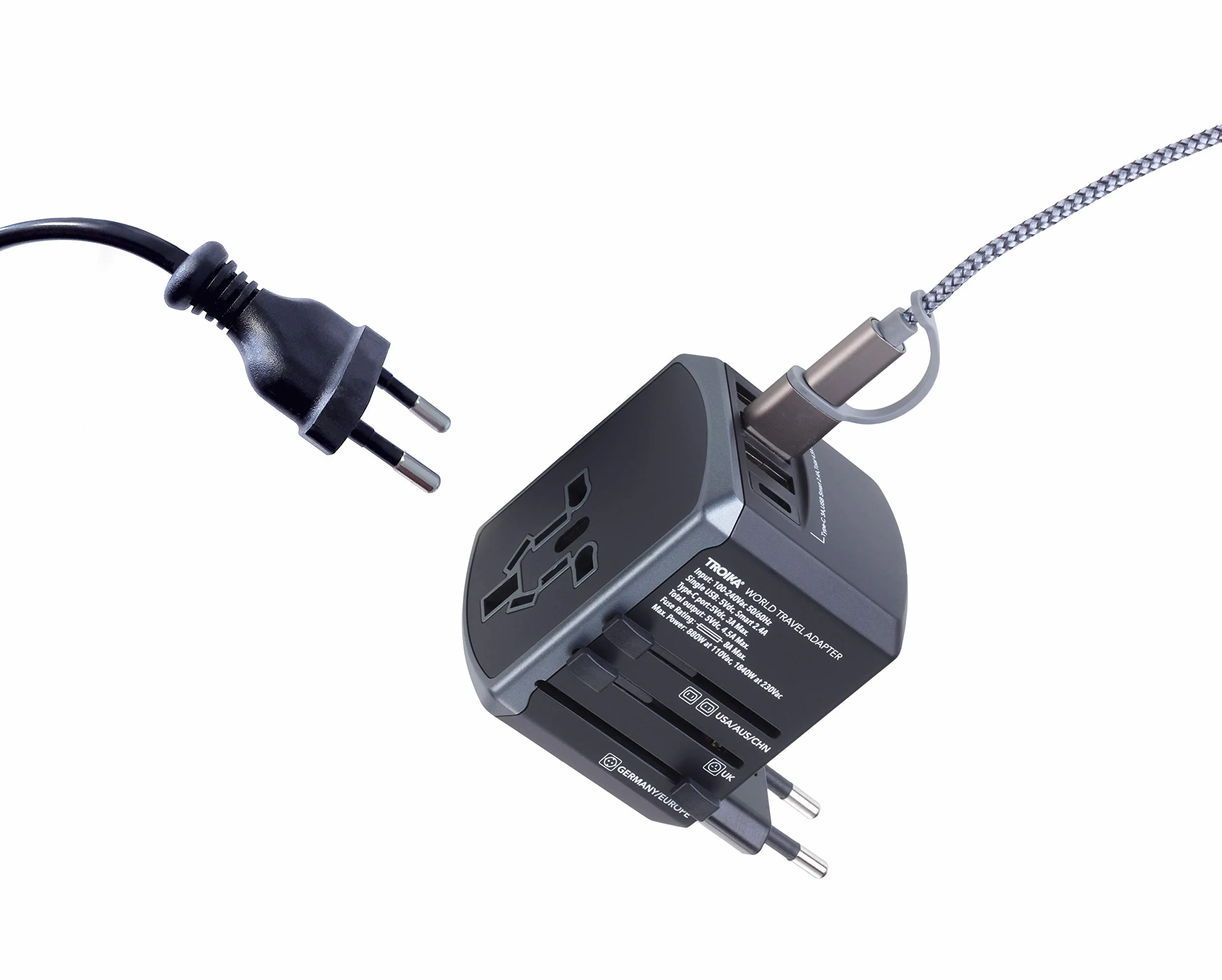 TROIKA Designerski zestaw adapterów podróżnych TROIKA World Travel Adapter, czarny, 26cm, Nowoczesny