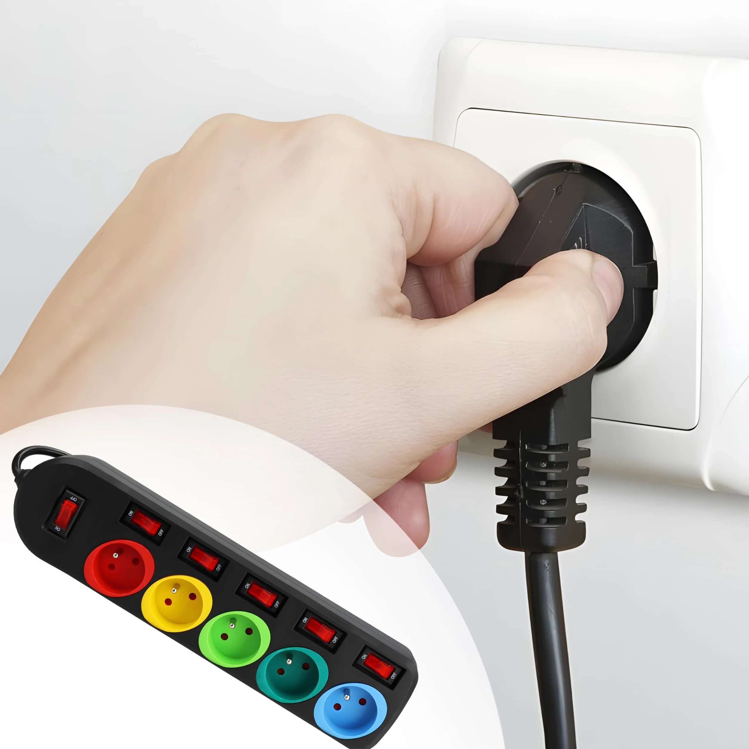 Retoo Listwa zasilająca 5 gniazd 2 m 2500 W z przełącznikiem