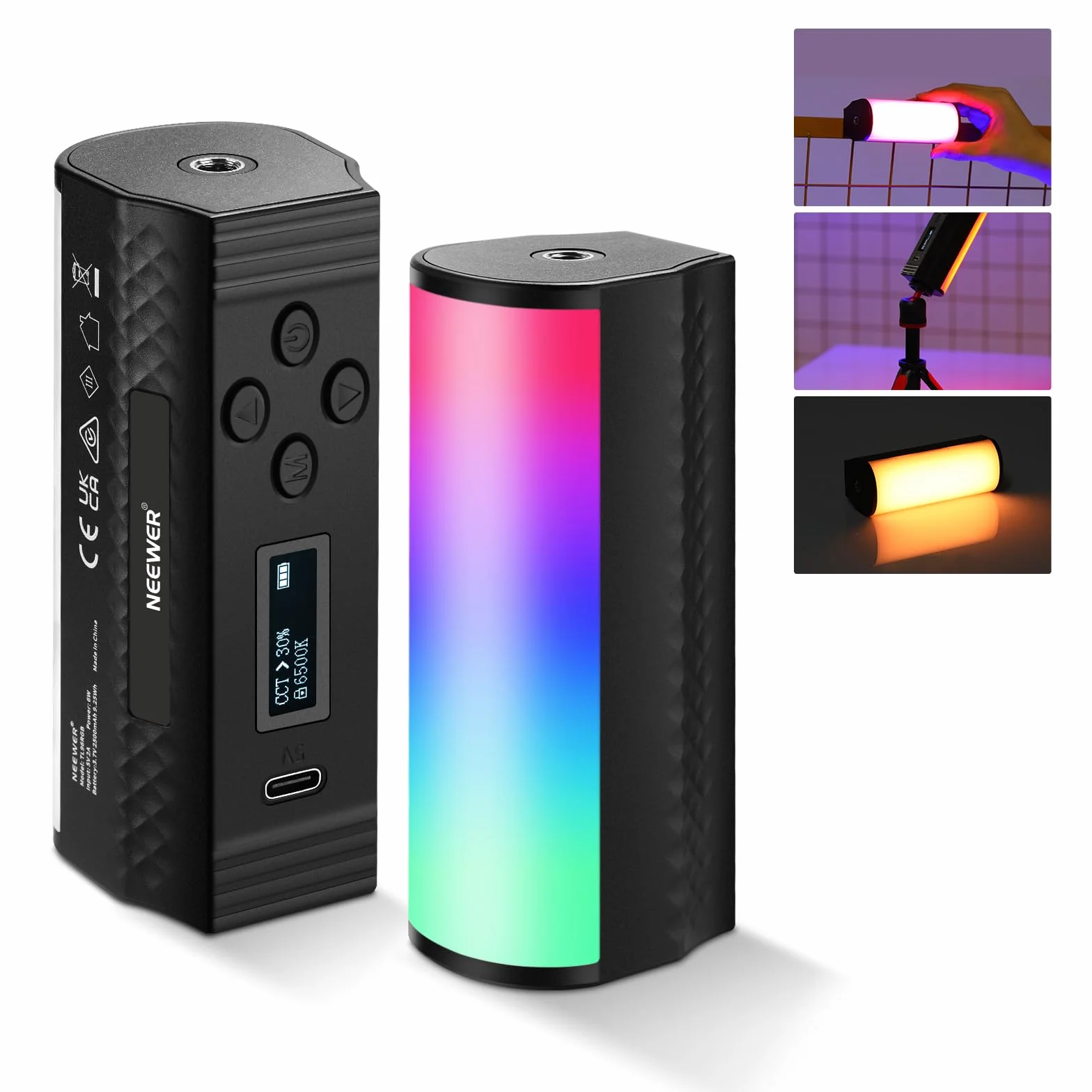 NEEWER Przenośna różdżka magnetyczna, 360° Wszystkie RGB Mini LED Video Light Stick z akumulatorem 2500 mAh, 2500-8500K Możliwość przyciemniania Kamery Tube Światło do Fotografii TikTok Youtube Vlog,