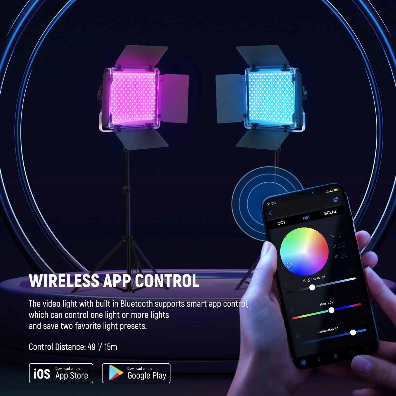 NEEWER Ulepszony panel LED RGB 660PRO II Wideo Light z kontrolą aplikacji i wsparciem, stałe 2 sztuki 50 W bez zmiany koloru/1% dokładnego minimalnego ściemniania/360°RGB/CRI97+/3200K ~5600K do