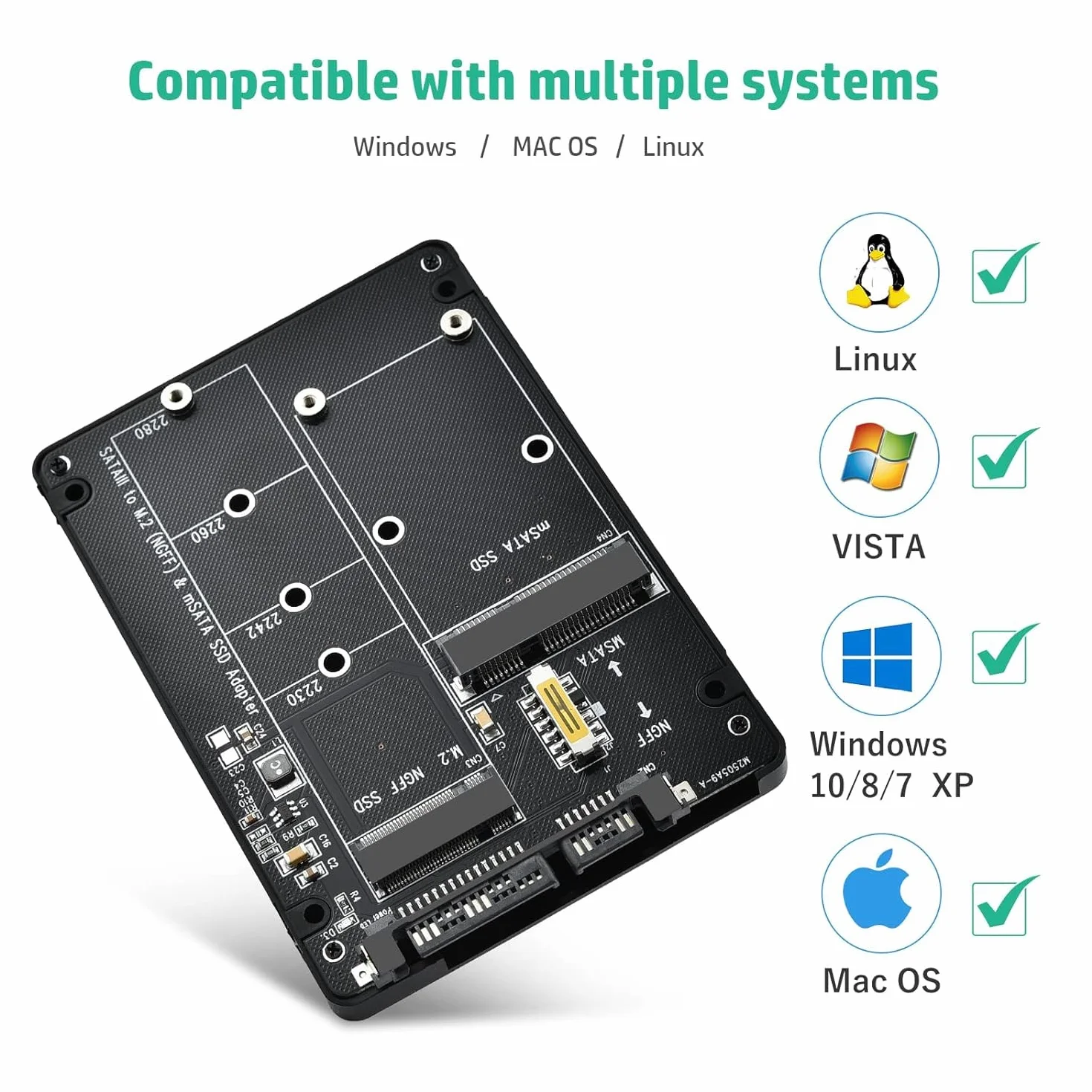 ELUTENG Adapter M.2 NGFF/mSATA 2,5" SATA III, 2 w 1 konwerter do MSATA i B Key/B&M NGFF SSD klucza (NIE obsługuje NVMe/PCIe ani M-Key)