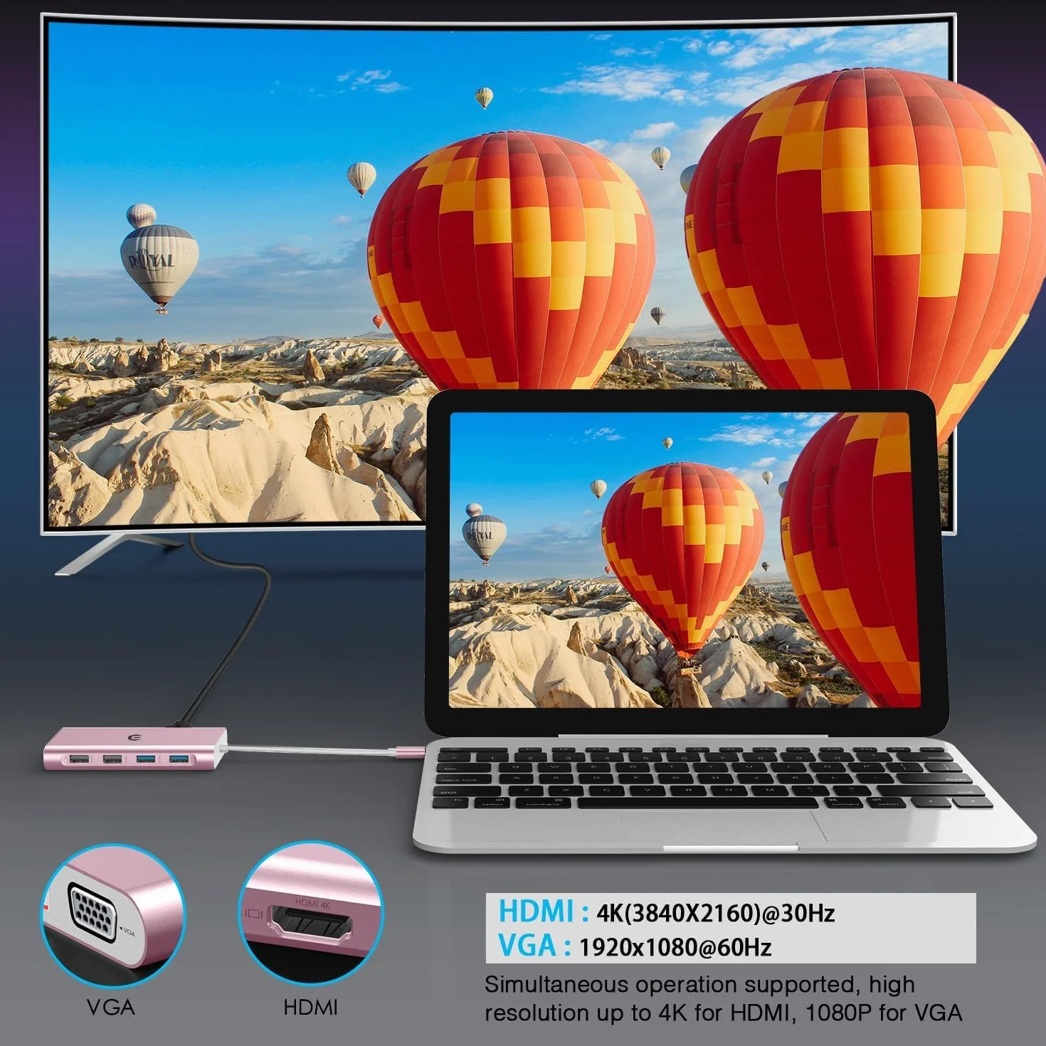 Hub USB C, 11 w 1 rozdzielacz USB z 4K Hdmi, 3,5 mm Audio, VGA, Ethernet, 4 USB A, adapter USB C do MacBook Pro Surface Pro i urządzeń typu C