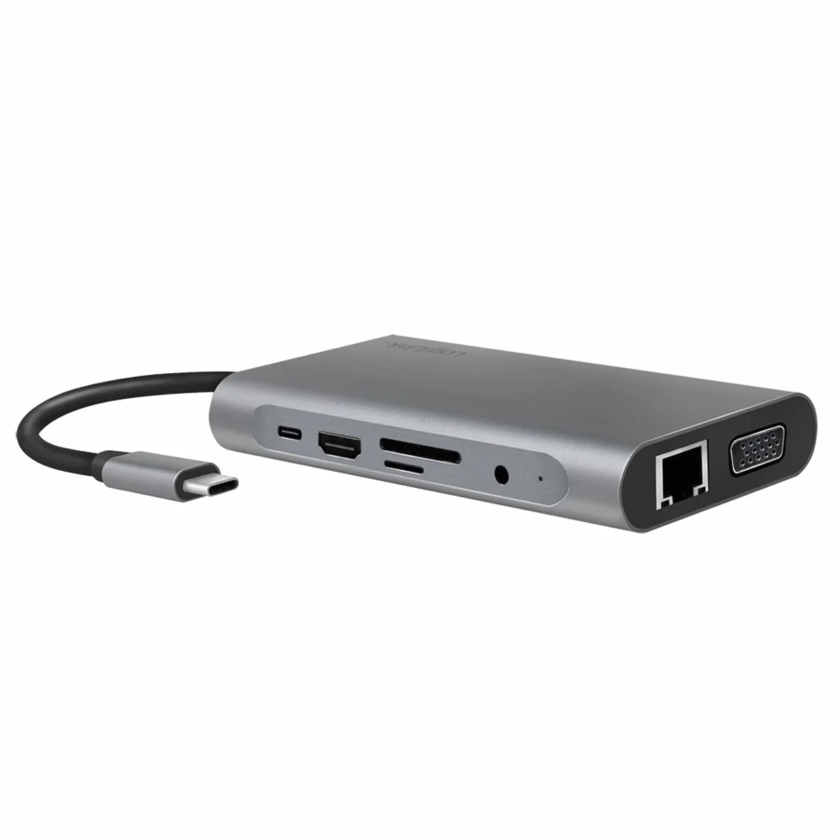 LogiLink UA0383 - USB 3.2 (Gen 1) stacja dokująca z 10 portami i PD (Power Delivery) 100 W, 1 x USB-C (PD) / 3 X USB 3.0/1 x HDMI / 1 x VGA / 1 x RJ45 / 1 x microSD / 1 x SD / 1 x 3,5 mm