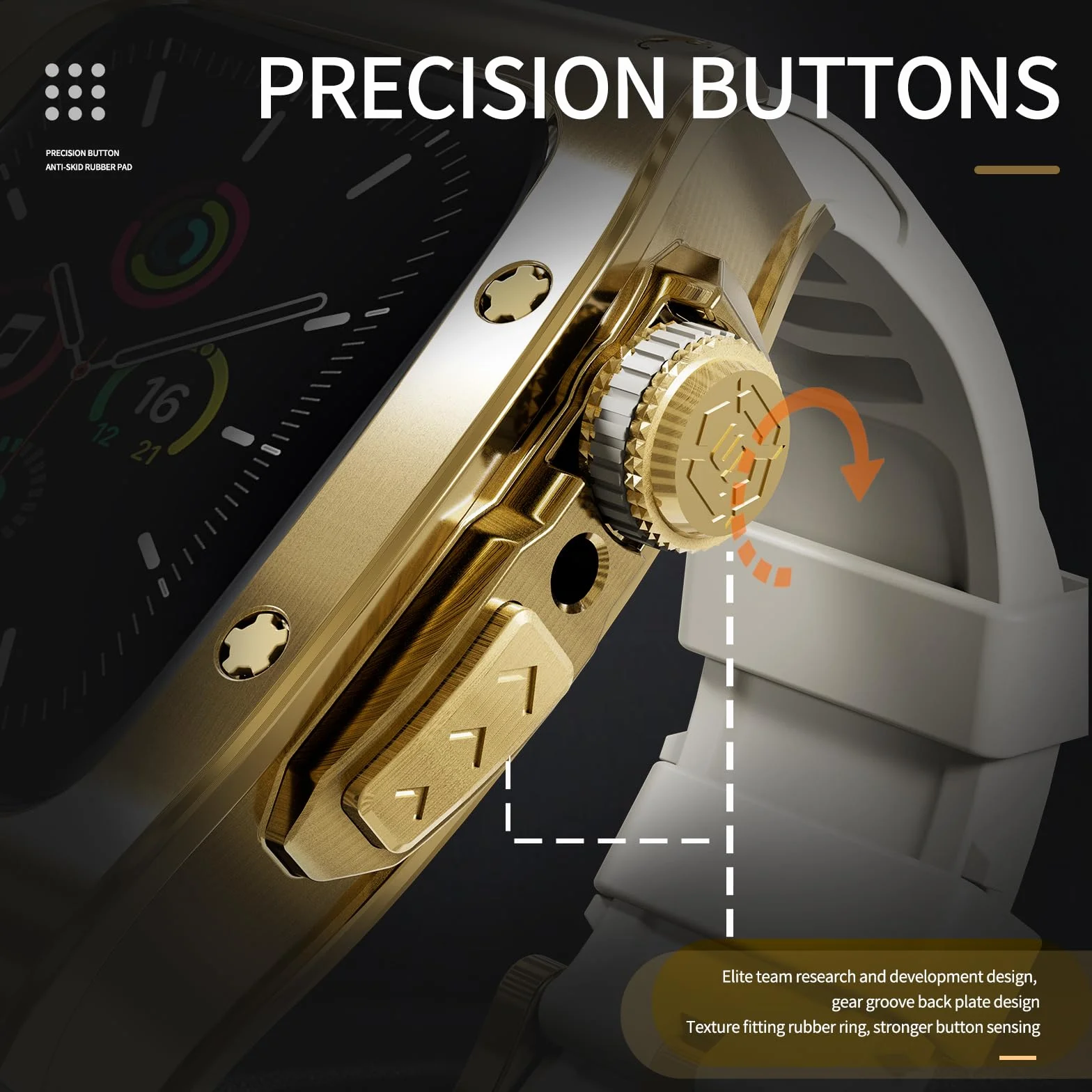 Shellbox kompatybilny z Apple Watch Series 8 7 45 mm / Series 6 SE 5 4 44 mm, ochronny wytrzymały metalowy zderzak ze stali nierdzewnej z paskiem i twardą osłoną ekranu, wytrzymały wojskowy pokrowiec