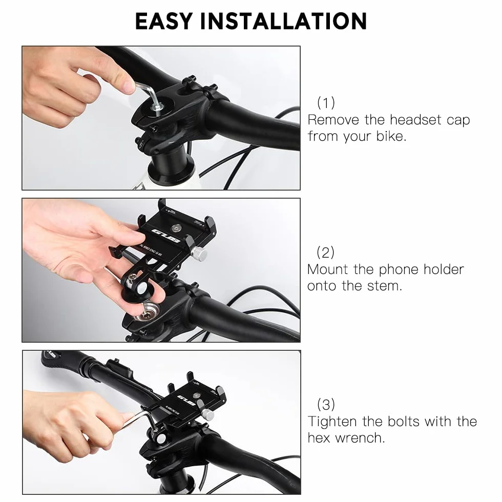 Uchwyt na telefon komórkowy, rower, uniwersalny, regulowany do 3,7-7,2 cala, aluminiowy uchwyt na telefon do motocykla Mountian Bike (czarny G95)
