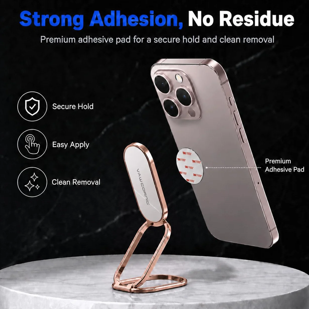 VAWcornic Uchwyt na palec smartfona z funkcją podstawki i bardzo mocnym uchwytem, obracany o 540° metalowy stojak na telefon uchwyt Uchwyt na pierścień do telefonu do smartfona (iPhone, Samsung, HUAWEI), tablet, Kindle, przełącznik, kompatybilny z magnety