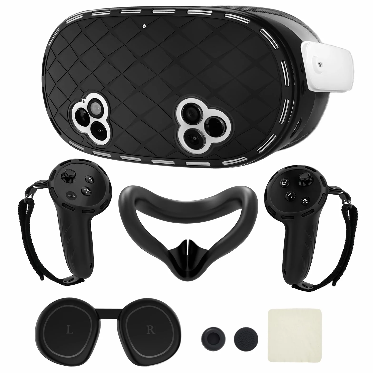 Zestaw silikonowych pokrowców 6 w 1, akcesoria do Meta Quest 3s, akcesoria ochronne Juylay VR, akcesoria do Oculus Quest 3S z interfejsem twarzy, osłona, osłona uchwytu kontrolera, nasadki joysticka