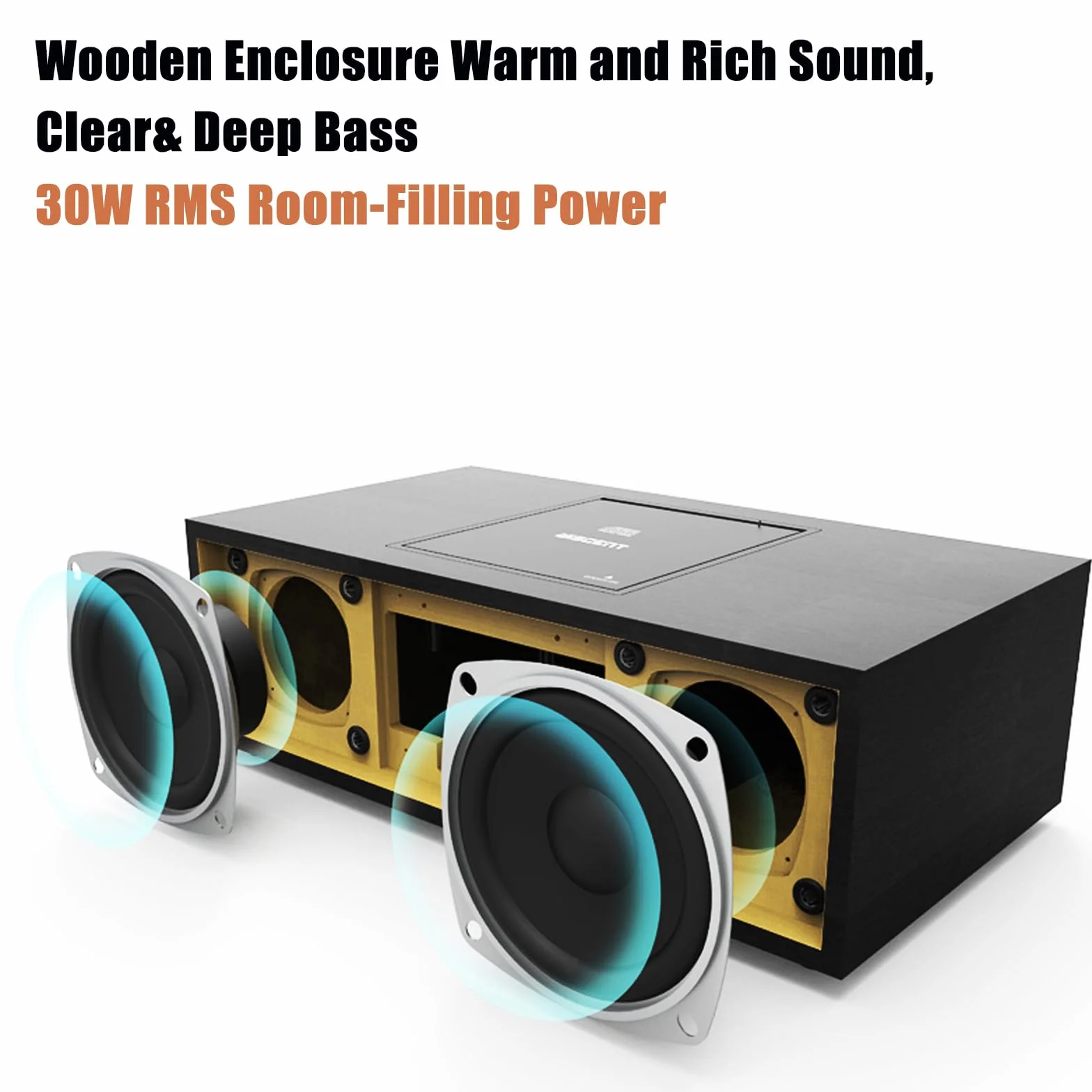 Kompaktowe urządzenia, nostalgiczny zestaw stereo Bluetooth do domu, WISCENT Vintage Micro HiFi Systems, odtwarzacz CD, z Bluetooth Audio Streaming, radio FM, złącze USB, wejście Aux-in, gniazdo