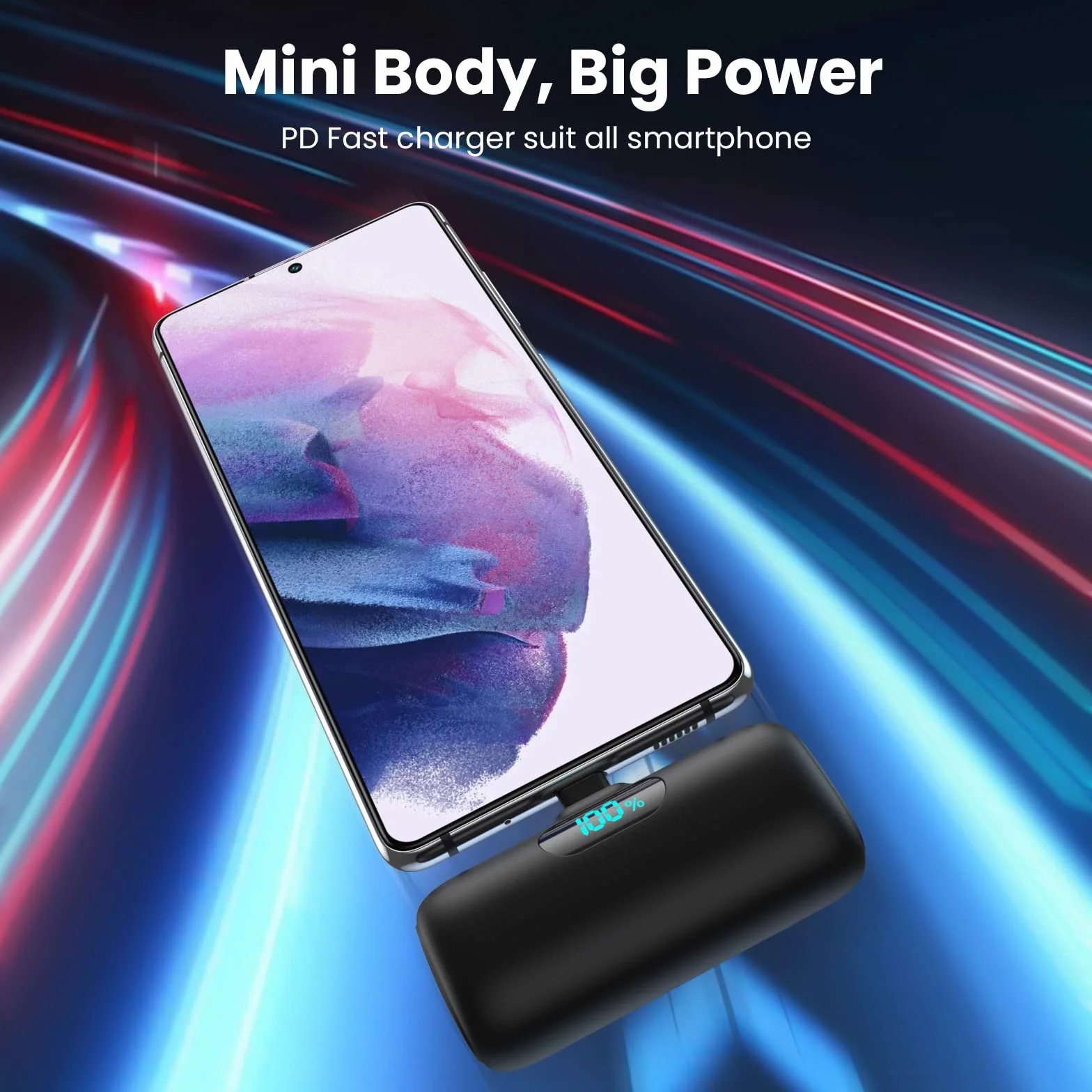 Mini Power Bank USB C 5000 mAh, powerbank, mały, ale mocny, 20 W, PD 3.0, szybkie ładowanie, przenośny, zewnętrzny akumulator z wyświetlaczem LED, kompatybilny z iPhone 17/16/15, Samsung S25/24 itp