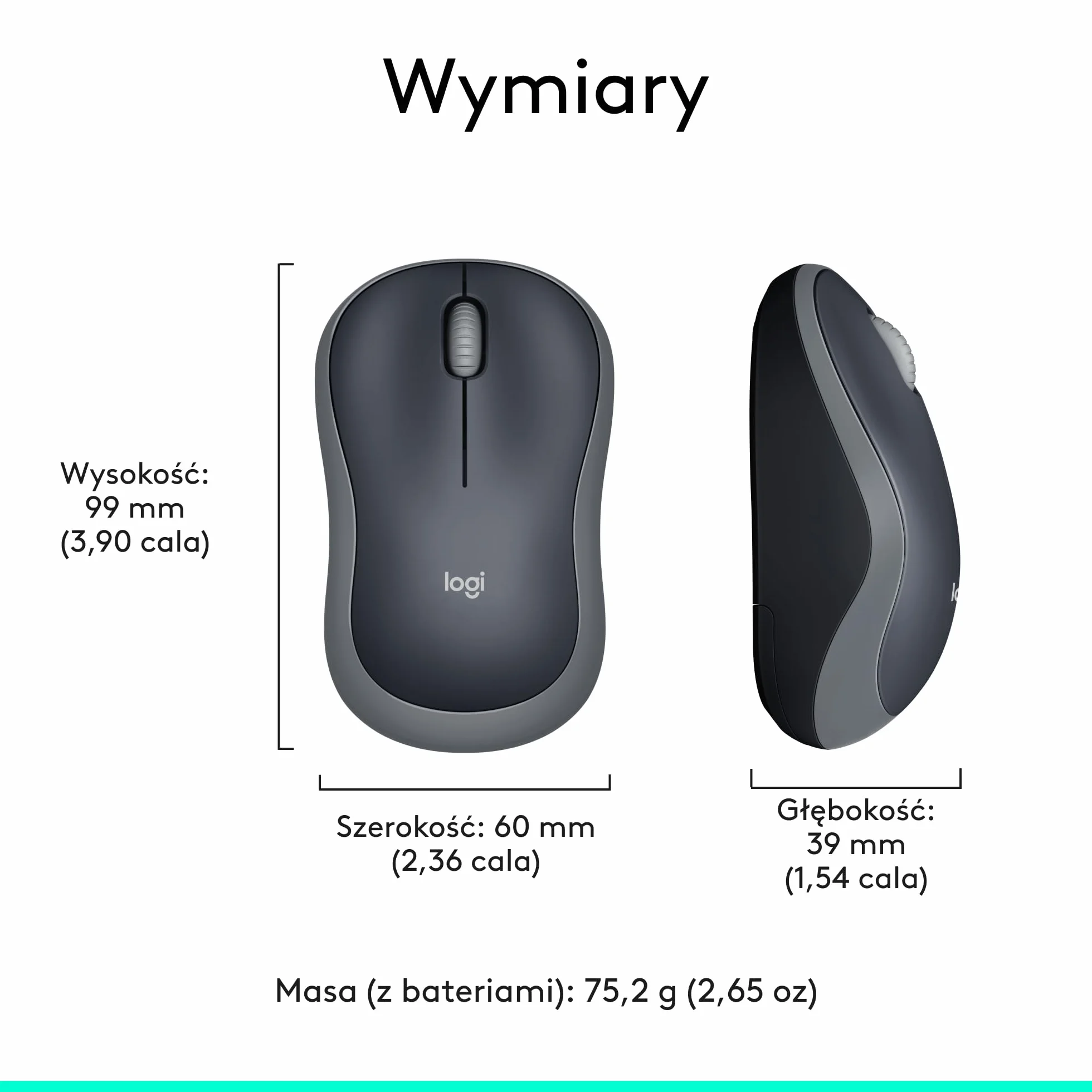 Logitech M185 910-002235 Mysz, Szary/Czarny, 2,4 GHz