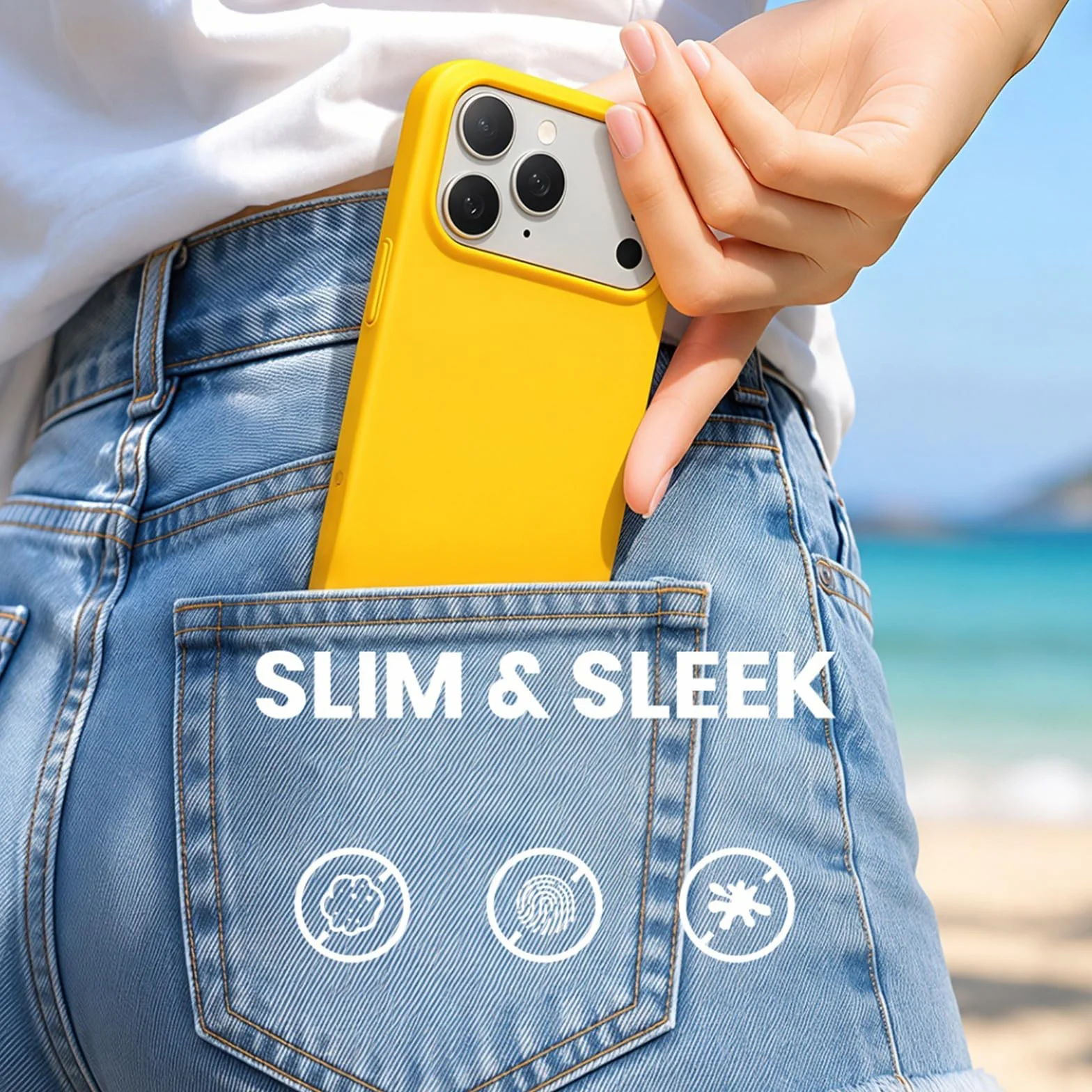 Smukłe etui na telefon iPhone 17 Pro Max/17 Pro/17, miękki płynny silikon zapobiegający odciskom palców telefon komórkowy z klapką podstawka, chrom, 17 Pro