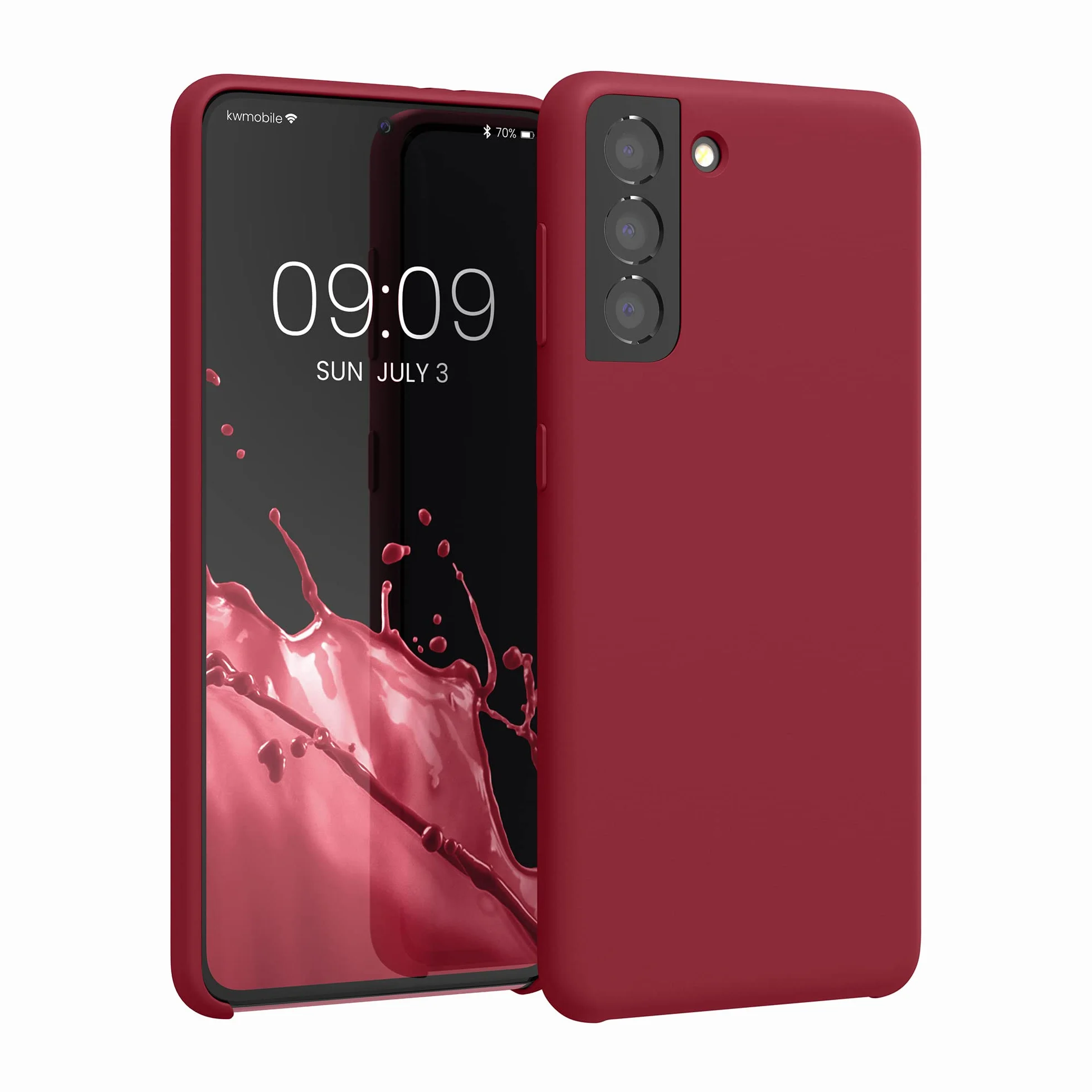 kwmobile Etui kompatybilne z etui Samsung Galaxy S21 - Etui TPU i silikon odporny na wstrząsy - Pasuje do bezprzewodowego ładowania - Czerwone uszczelnienie
