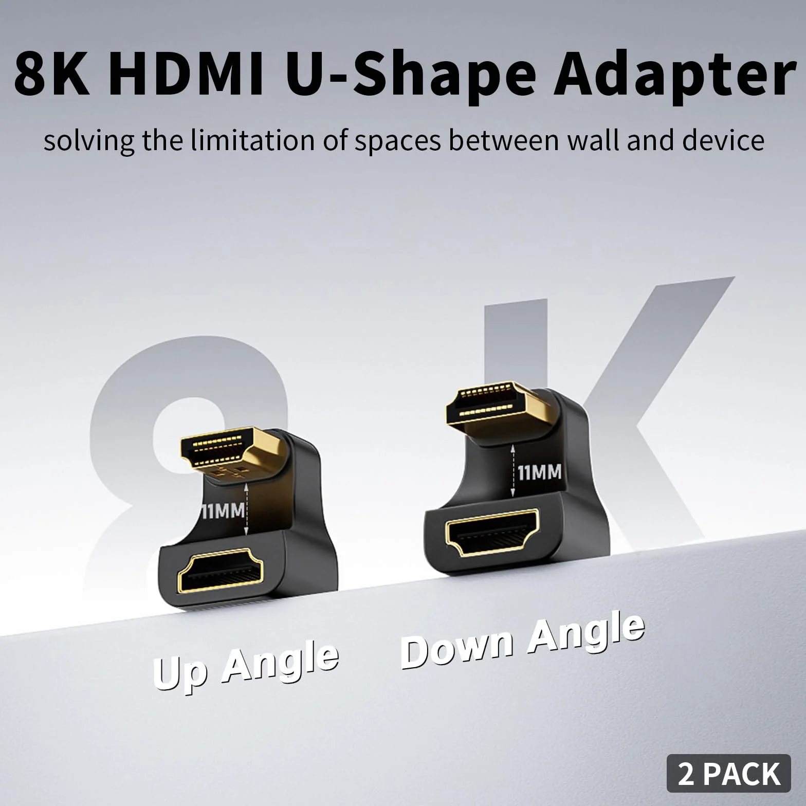 Duttek Adapter HDMI 180 stopni i adapter HDMI 2.1 270 stopni, 8K w kształcie litery U HDMI męski na żeński adapter przedłużający 48 Gb/s 8K przy 60 Hz UHD2.1 3D, do monitora HDTV, projektora, laptopa