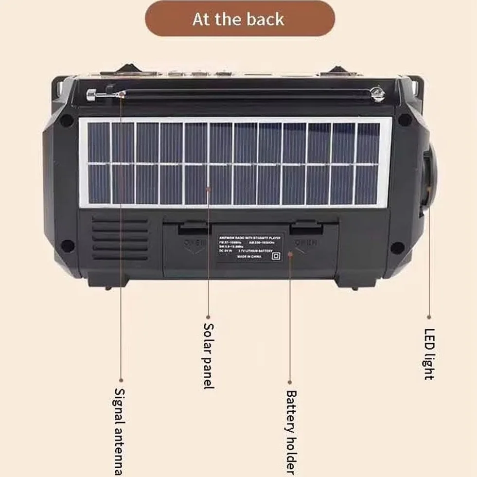 Radio z korbą ręczną do ładowania słonecznego, przenośne radio survivalowe FM/AM/SW, radia awaryjne, ładowalne, wielokanałowe radio o niskiej mocy, Bluetooth 5.2, głośnik odtwarzacz muzyczny, obsługa