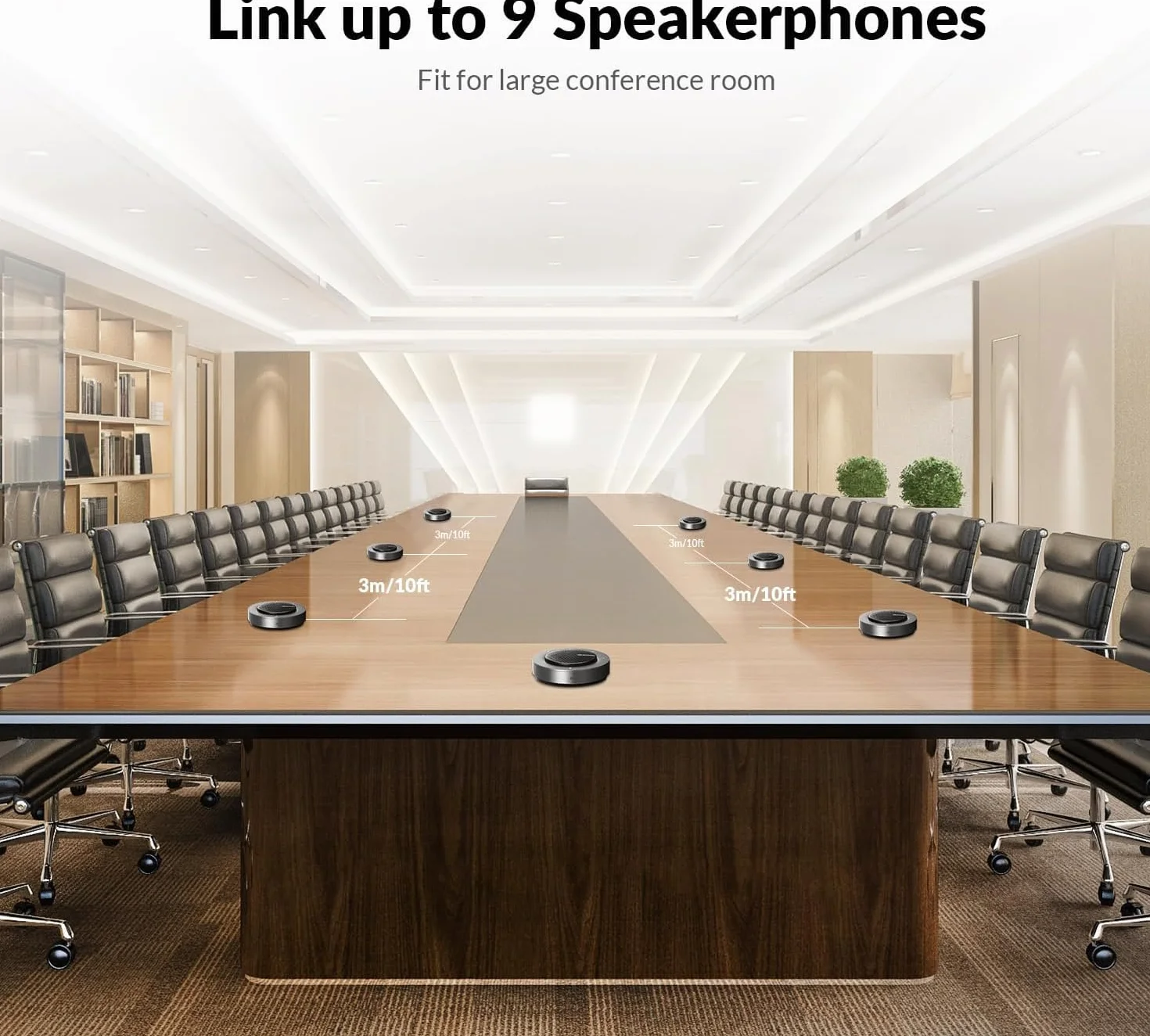 Conference Speakerphone, Daisy Chain up to 9 Speakerphones for 50 People, USB & Bluetooth Speaker with 4 Mics AI Noise Cancellation 360° Voice Pickup for Zoom,Teams,Conference Call Large Meeting Room