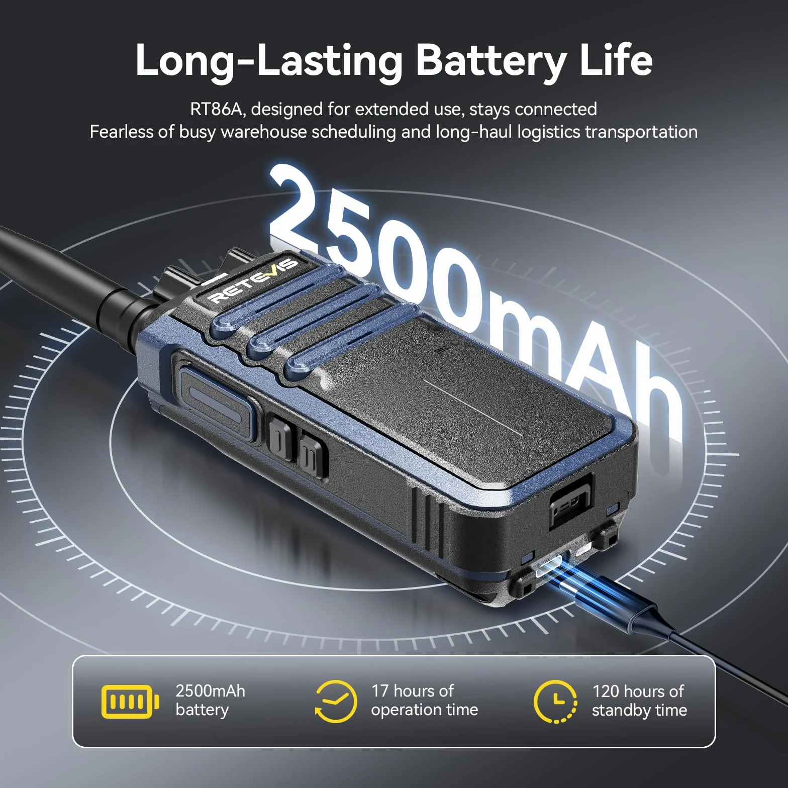 Retevis RT86A Walkie Talkie Dalekiego Zasięgu dla Dorosłych z 6-drożną łAdowarką, Akumulatorem 2500 mAh, Połączeniami Grupowymi, Wytrzymałym Dwukierunkowym Radiotelefonem dla Firm (6 Sztuk, Czarny)