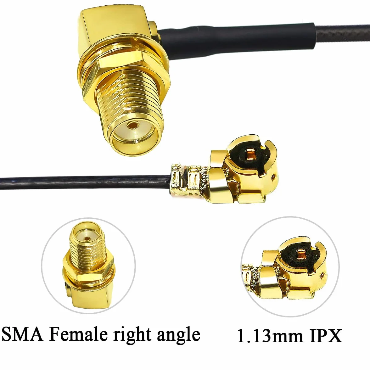 TUOLNK Gniazdo SMA kątowe do U.FL IPX kabel koncentryczny IPX UFL do gniazda SMA, łokieć RF, przedłużacz anteny WiFi, do karty sieciowej, router bezprzewodowy, 30 cm, 5 sztuk