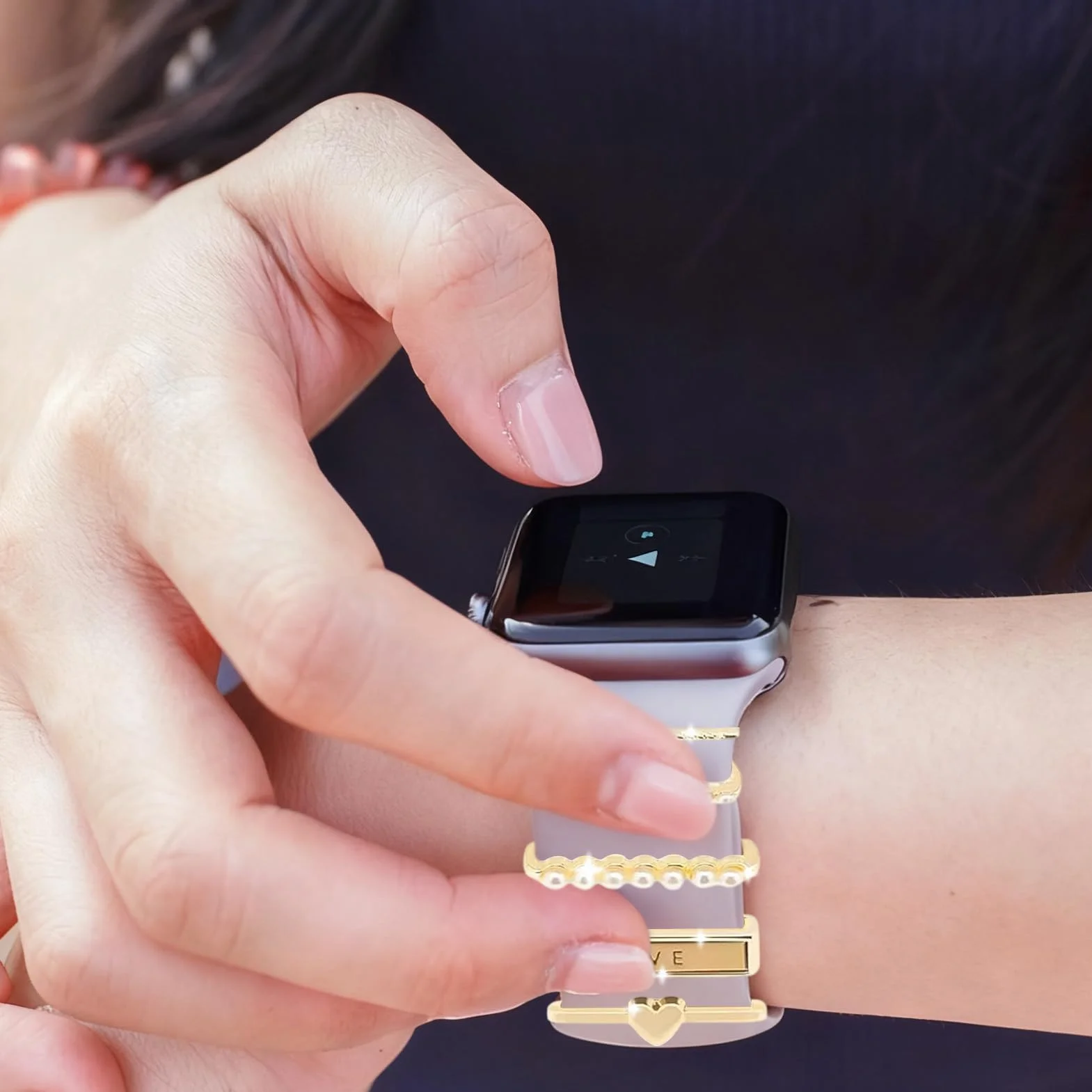 Bransoletka Charms, Zegarek bransoletka Charms kompatybilne, charms bransoletka Taśmy Metalowe ozdobienie z pętlą dla Apple Watch Series 10 9 8 7 6 5 4 3 2 1 (styl A)