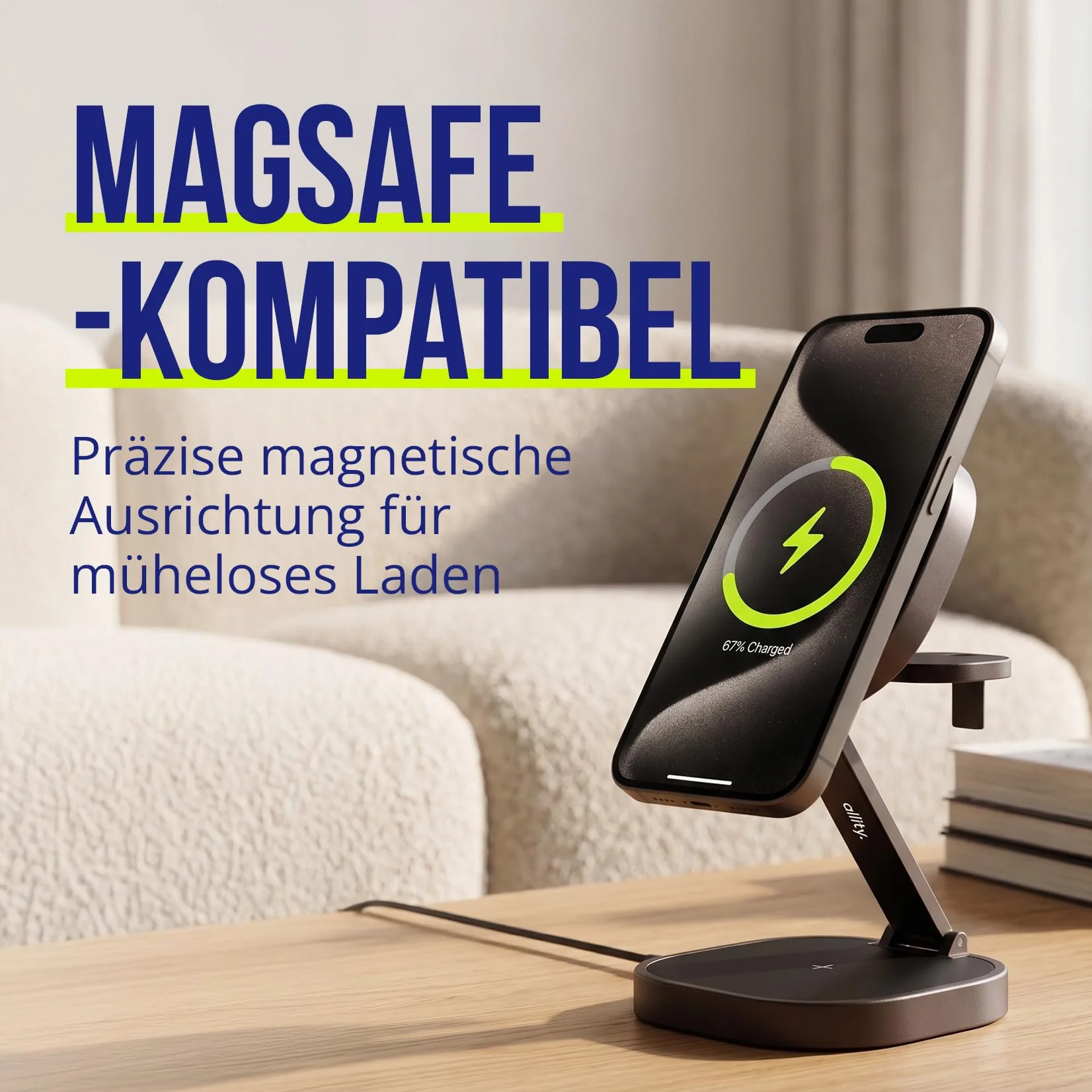 Ładowarka 3 w 1, 25 W, składana, bezprzewodowa stacja ładująca do iPhone'a, Apple Watch i AirPods, mini bezprzewodowa podstawka ładująca z diodami LED i USB-C – kompatybilna z Qi i MagSafe