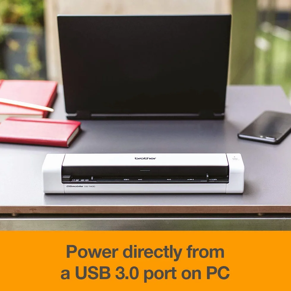 Brother DS-740D skaner dokumentów, USB 3.0, DSMobile, przenośny, skanowanie dwustronne, 15 PPM, skaner A4, w zestawie kabel micro USB, biały