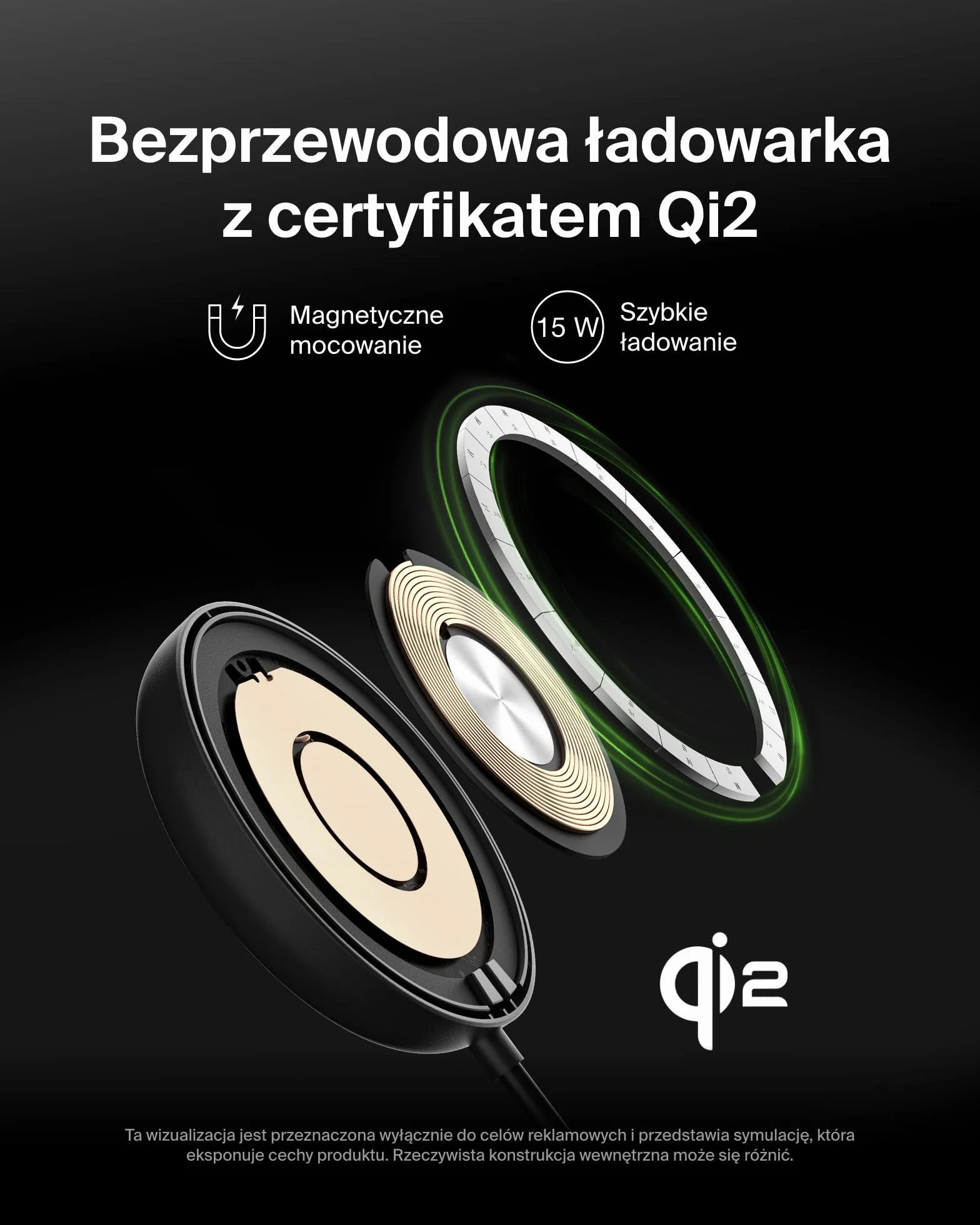 Belkin magnetyczna bezprzewodowa podkładka ładująca 15 W z podstawką – zgodna z MagSafe ładowarka Qi2 do urządzeń iPhone serii 16, Samsung Galaxy serii S25, AirPods i innych brak zasilacza – czarna