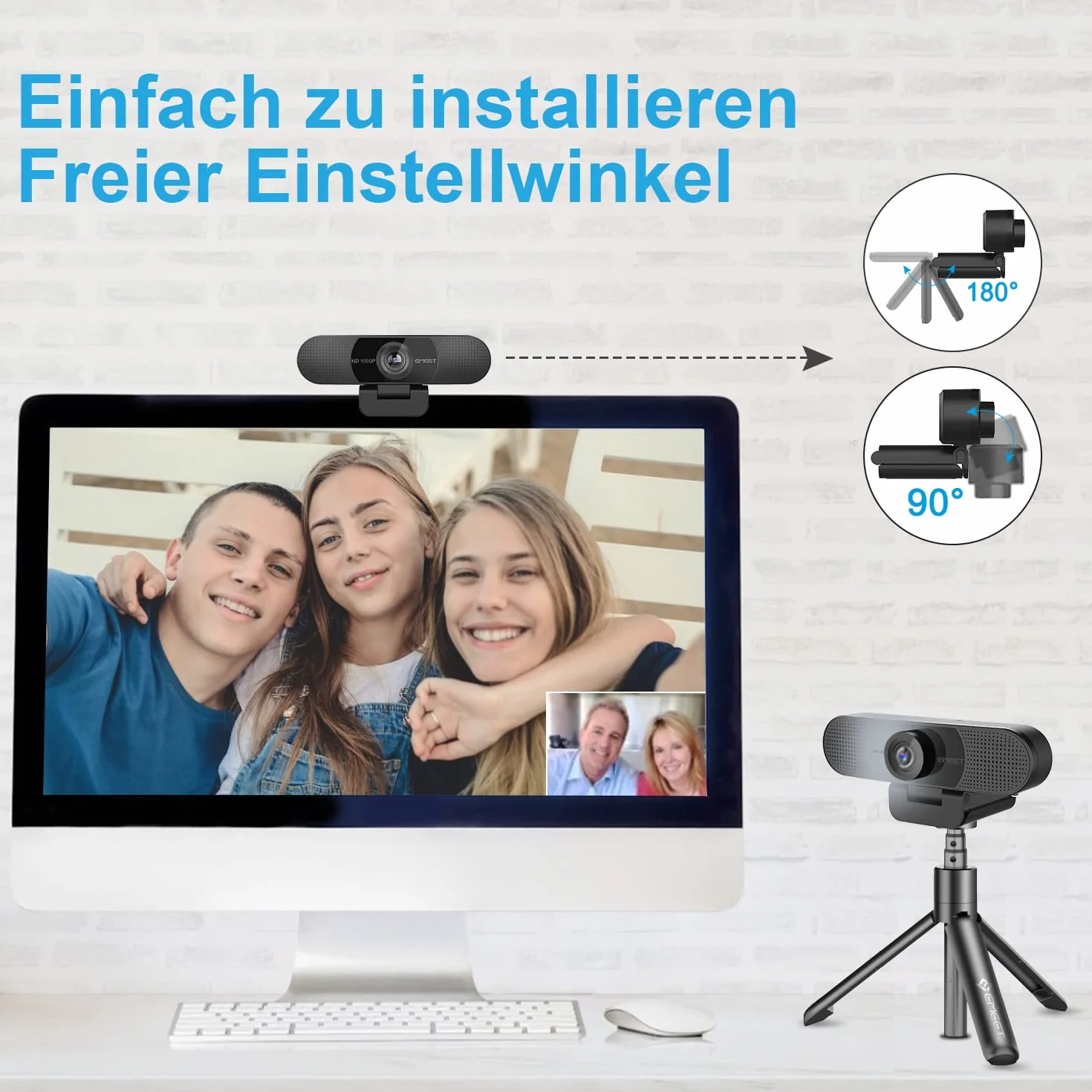 eMeet Webcam 1080P- Kamera internetowa C960 Full HD z podwójnym mikrofonem, regulowane ustawienia, szeroki kąt 90° z automatyczną korekcją, Plug & Play, kamera strumieniowa do Linuksa, Win10, Mac,