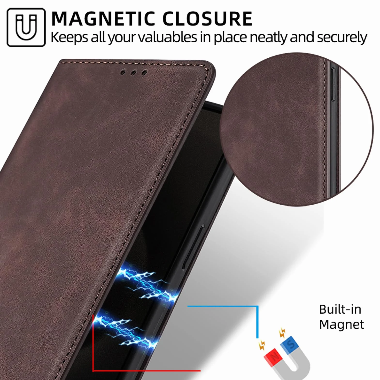 Etui portfelowe do Huawei Pura 90 Pro Max/90 Pro, matowe etui z klapką, skórzane etui z przegródkami na karty, zapięcie magnetyczne i elastyczne etui ochronne TPU, brązowe, 90 Pro