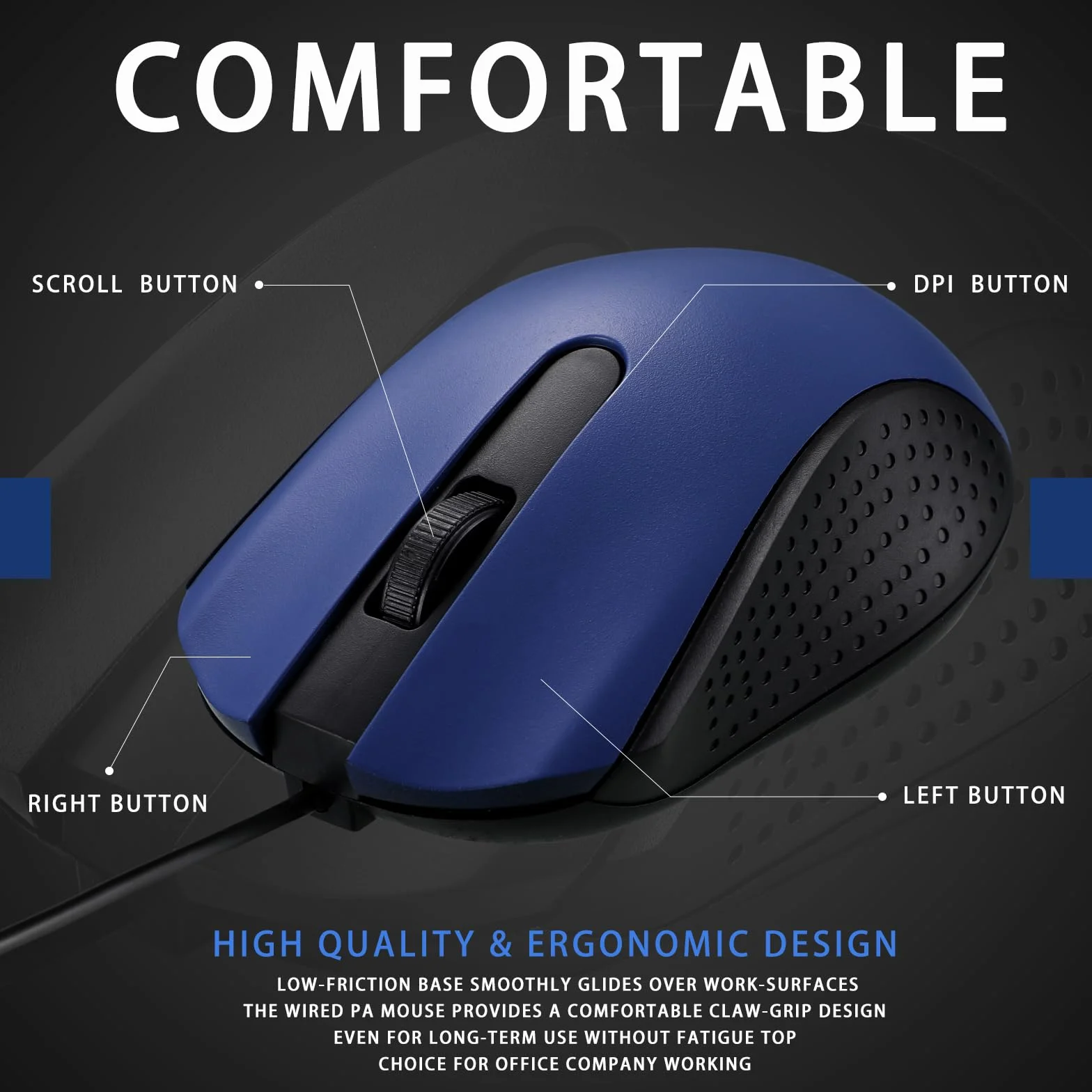 Hoteam 12 x przewodowa mysz komputerowa z ergonomicznym przewodem USB do komputerów, komputerów, laptopów, gier, biura, szkoły, artykułów gospodarstwa domowego, niebieska