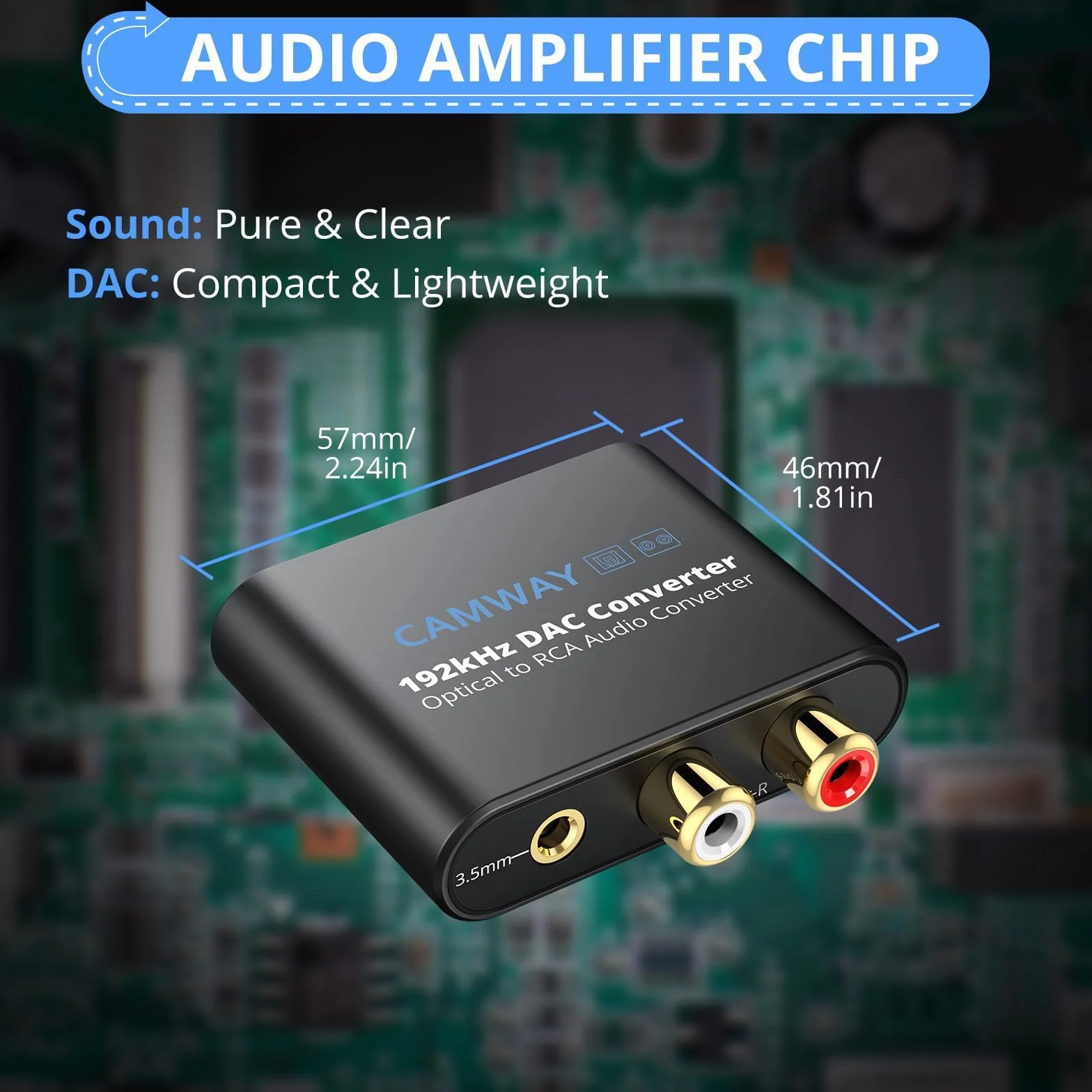 Przetwornik DAC, CAMWAY 192 kHz DAC cyfrowy na analogowy, konwerter audio, SPDIF optyczny Toslink do analogowego RCA Audio 3,5 mm adapter z kablem optycznym 1 m, konwerter DAC do TV, DVD, Blu-ray Xbox