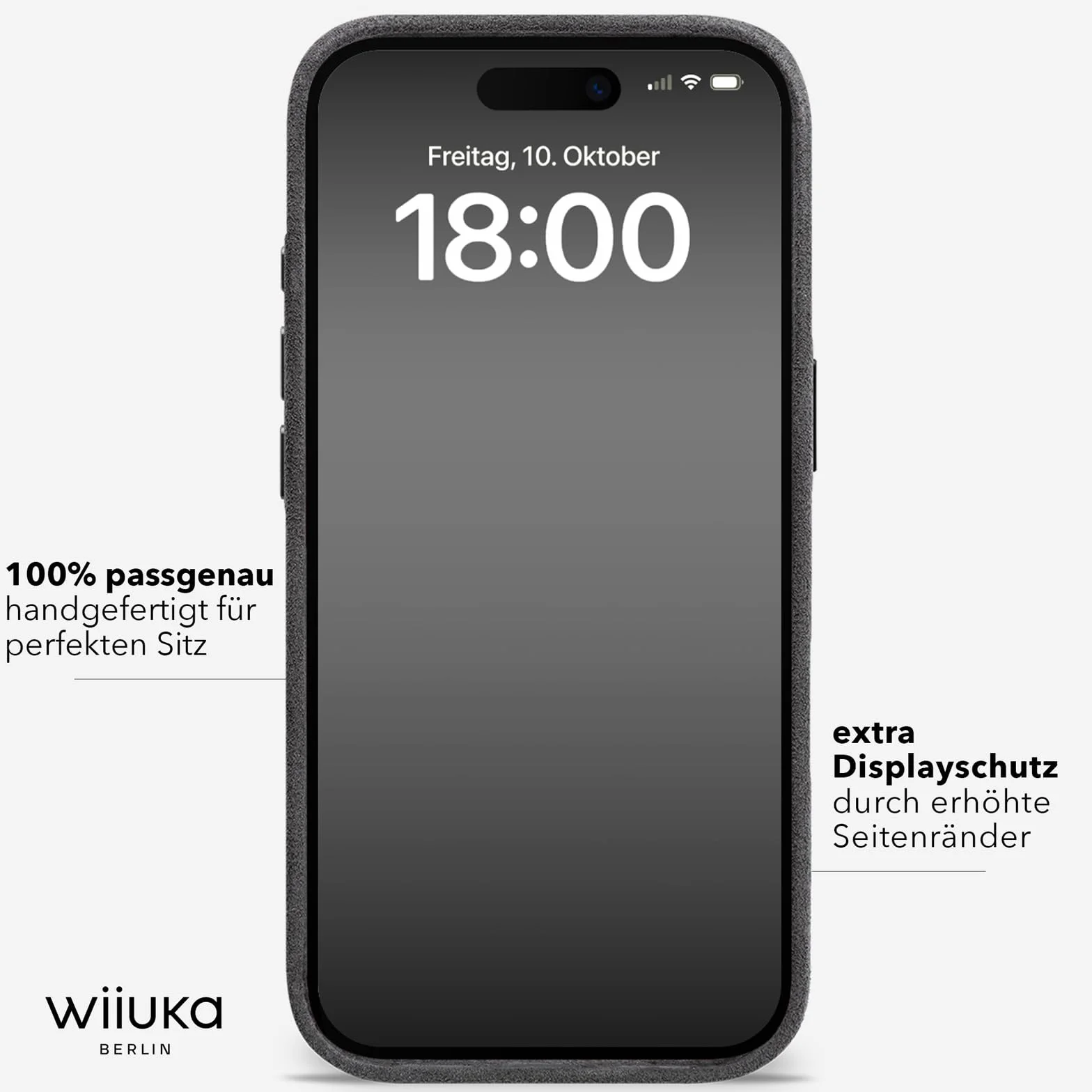 WIIUKA Etui do iPhone 17 Pro, oryginalne Alcantara, ręcznie wykonane, ochrona 360°, wyjątkowo smukłe, etui na telefon komórkowy, etui, Qi, alternatywa dla skóry, skiin VL Alcantara, Mystery Grey