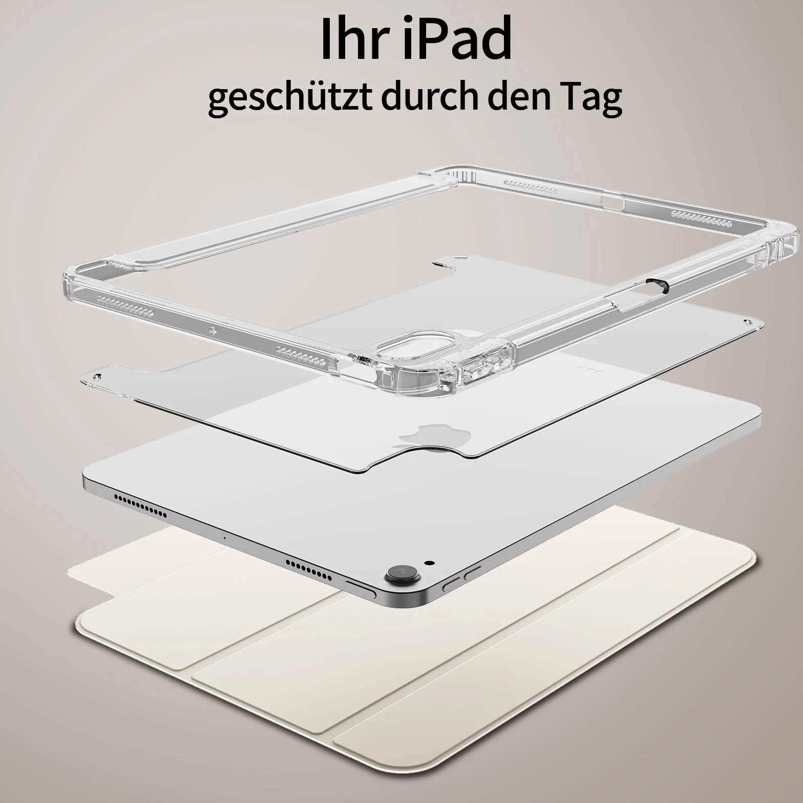 Etui dla iPad Air 11 cali M3/M2 (2025/2024), iPad Air 5./4. generacji (2022/2020), hybrydowa osłona z uchwytem na długopis, przezroczysta tylna obudowa, antyżółknąca obudowa, kremowobiała